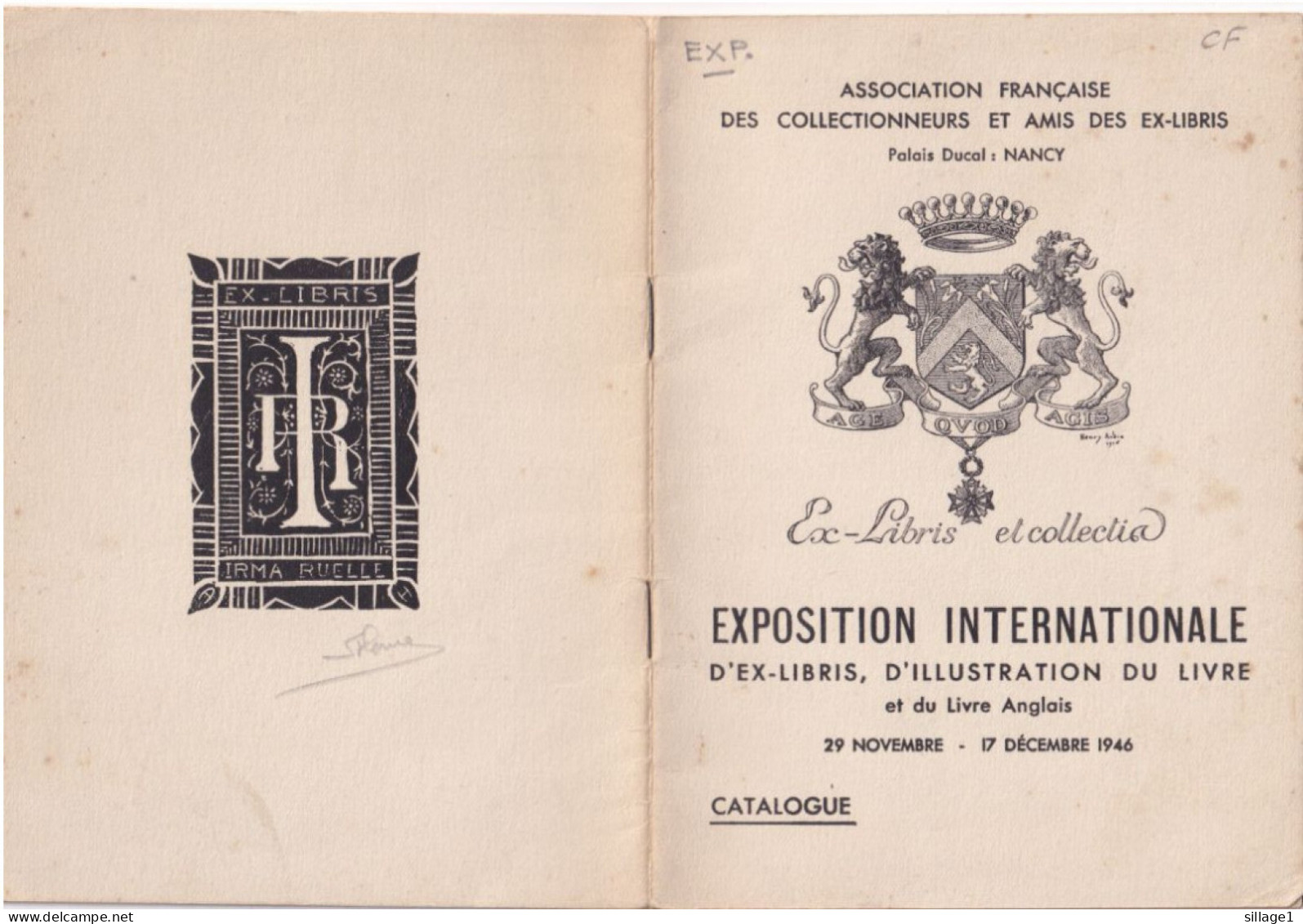 NANCY Palais Ducal Association Française Des Collectionneurs Et Amis Des Ex-libris  EXPOSITION INTERNATIONALE 1946 - Ex-libris