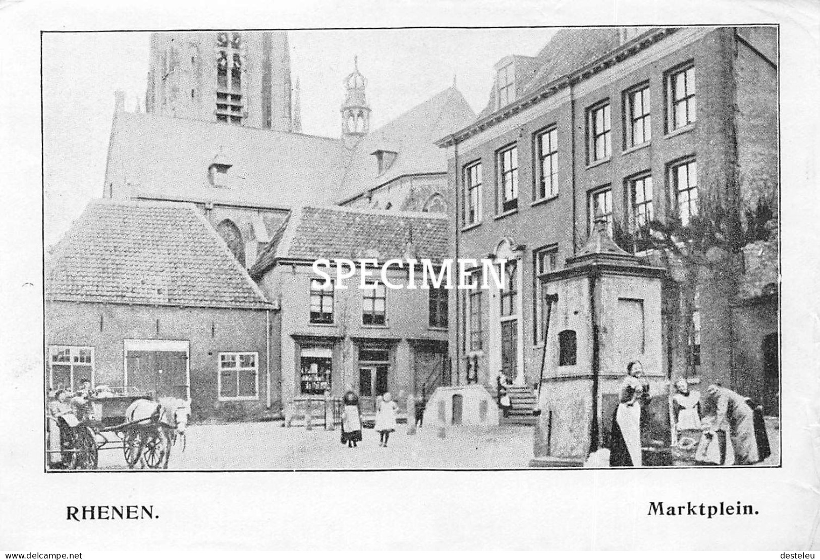 Prent - Marktplein - Rhenen  - 8.5x12.5 Cm - Rhenen