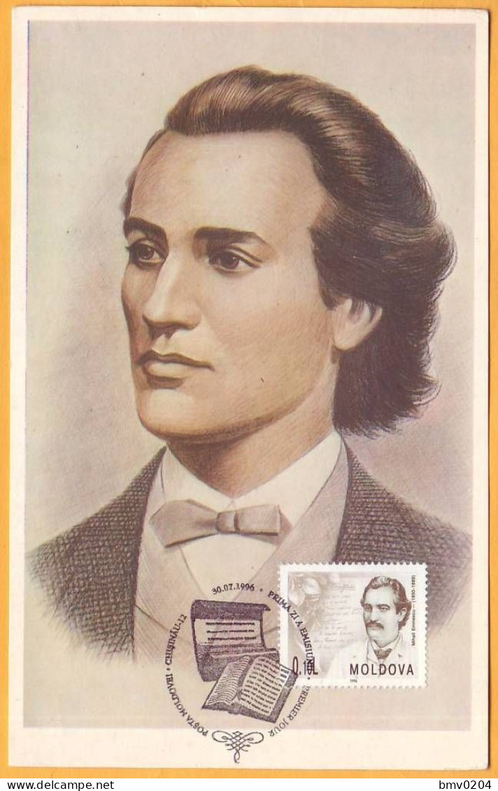 1996 Moldova Moldavie Moldau Maxicard Mihai Eminescu  Romania, Writer, Poet - Writers