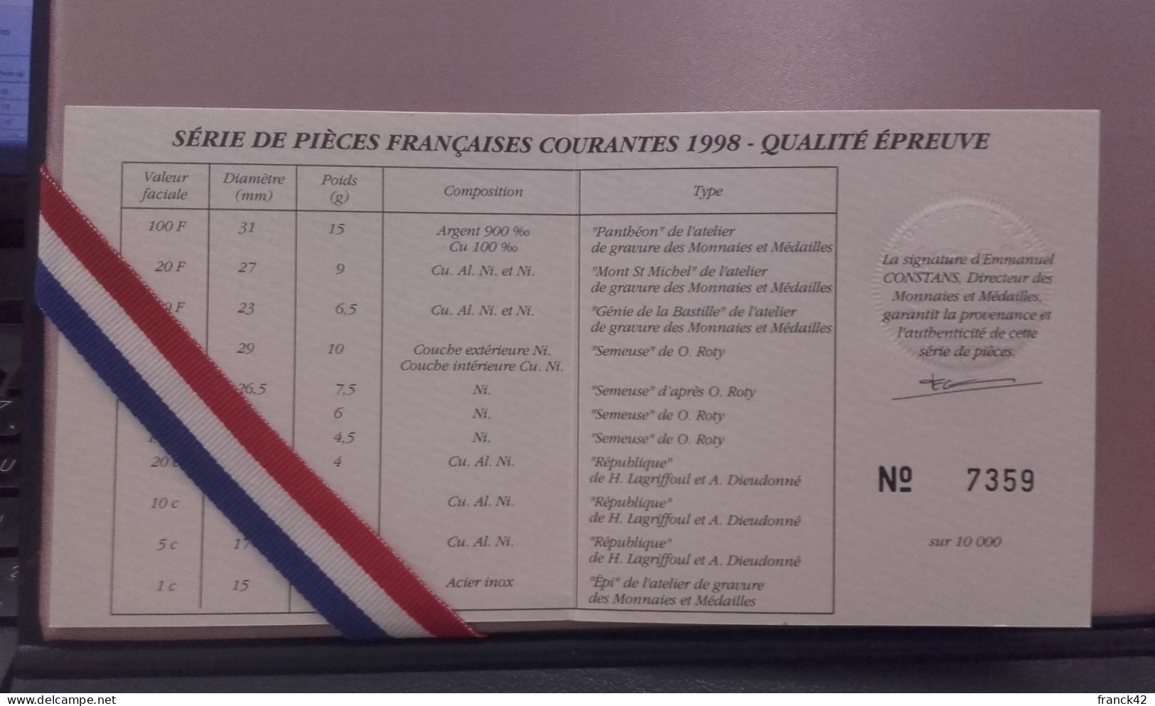 France. Série BE 1998 5 Ct Col à 3 Plis - BU, BE & Coffrets