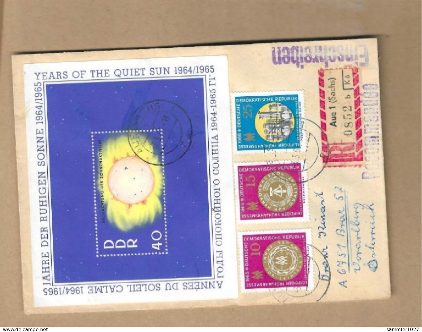 Los Vom 17.05 - Einschreiben-Briefumschlag Aus Aue 1966 - Lettres & Documents