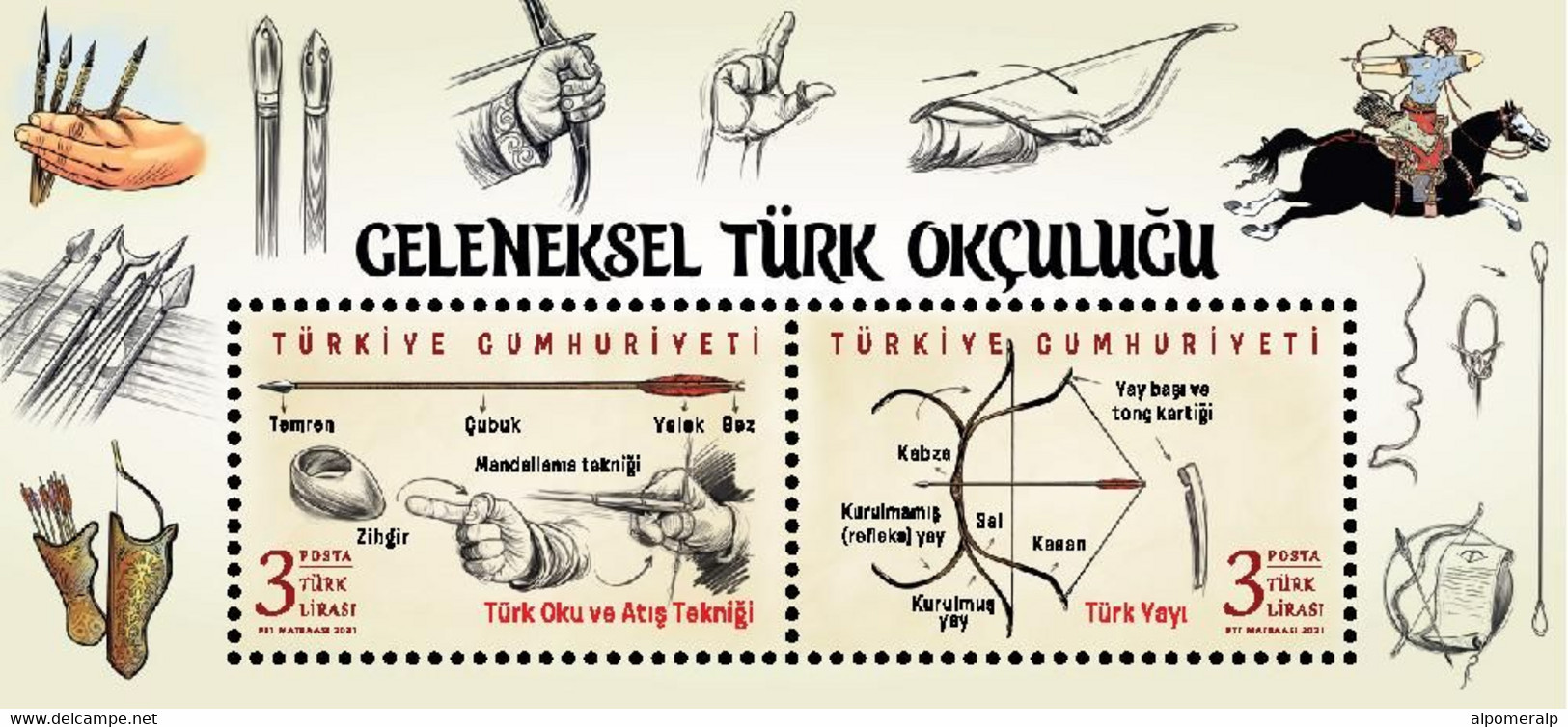 Türkiye 2021 Mi 4640-4641 MNH Traditional Turkish Archery | Turkish Arrow & Bow [Block 211] - Blocs-feuillets