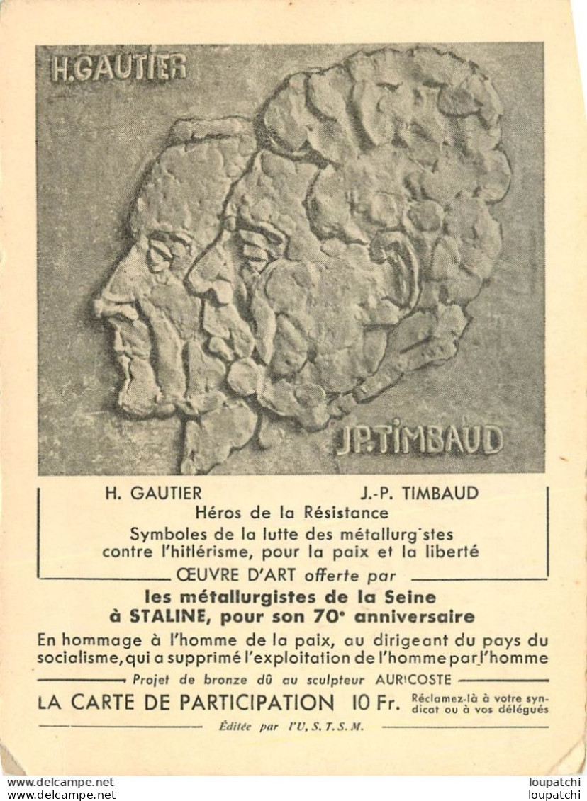Carte De Participation Gautier Timbaud Héros De La Résistance - Unclassified