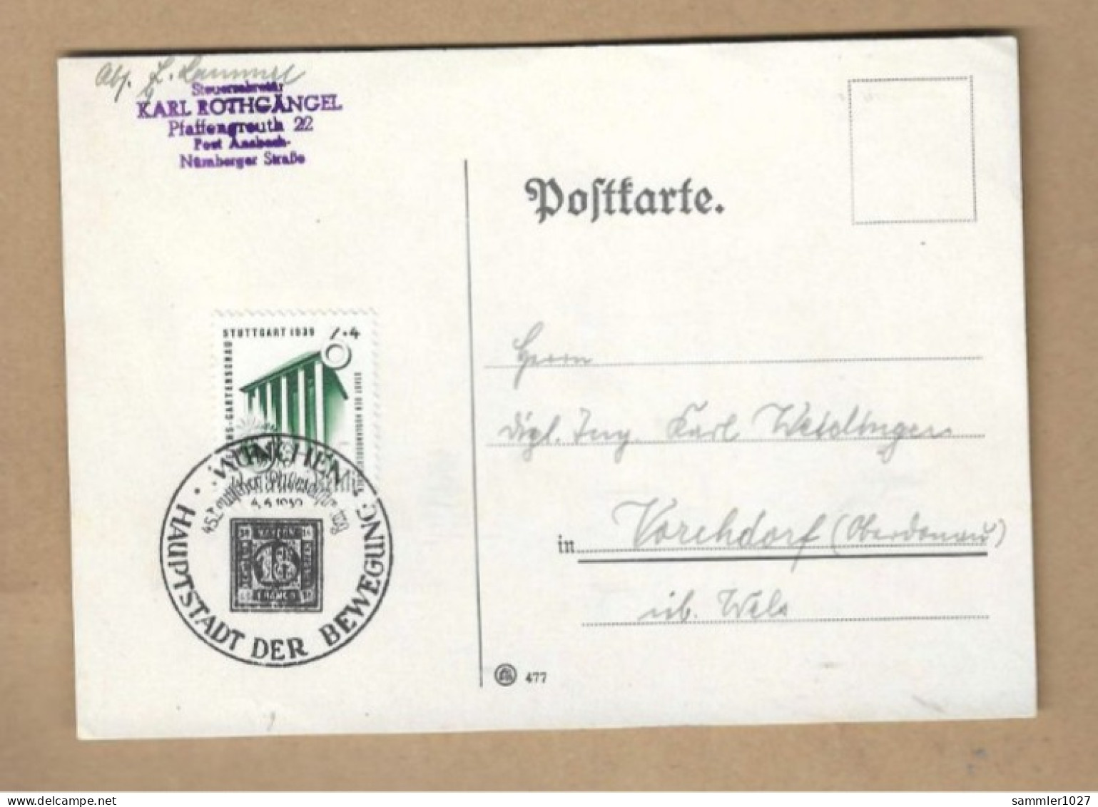 Los Vom 17.05 - Postkarte Aus München 1939 Mit Sonderstempel - Cartas & Documentos