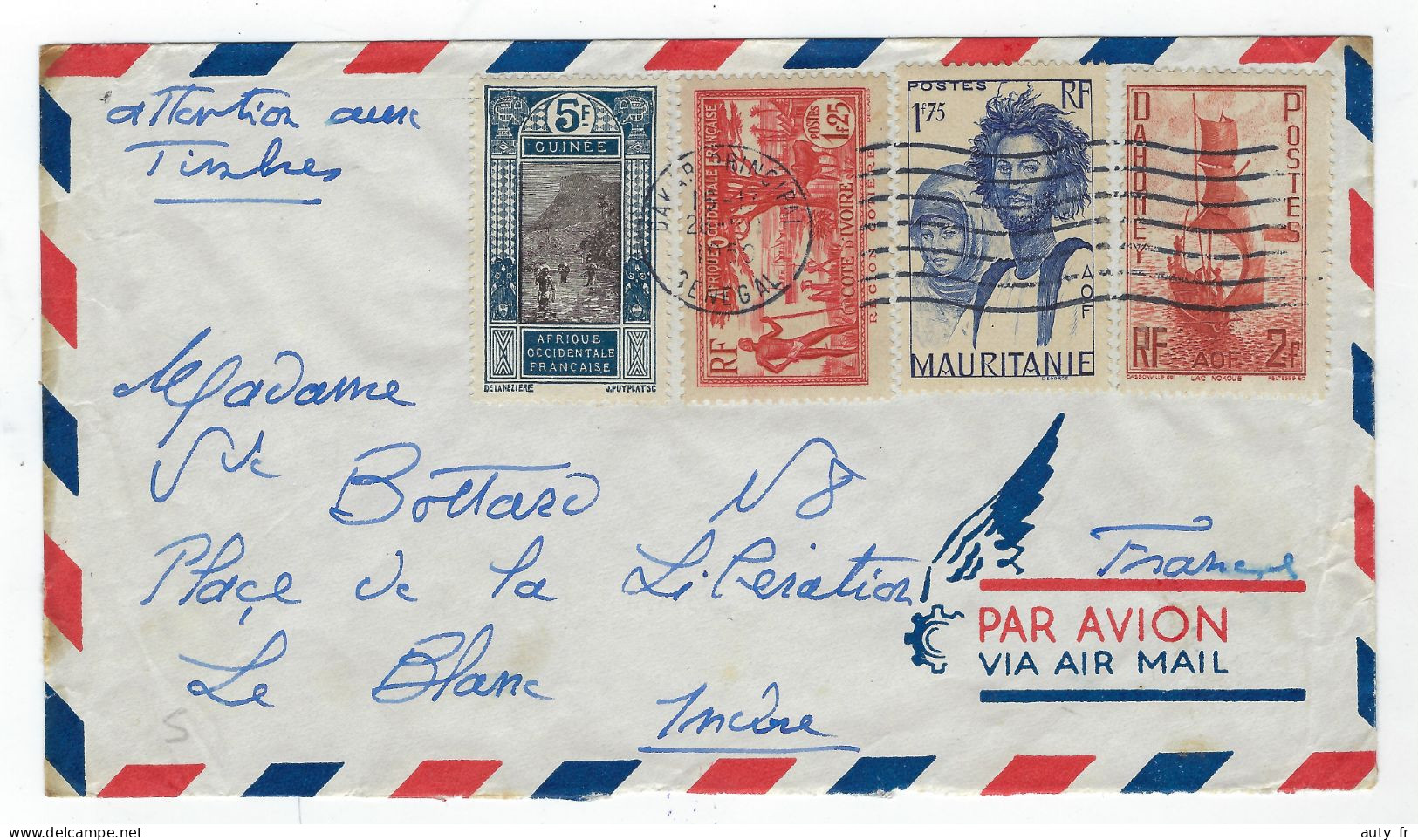 Lettre De Dakar - Sénégal - 4 Timbres Différents D'AOF  1950 - Storia Postale