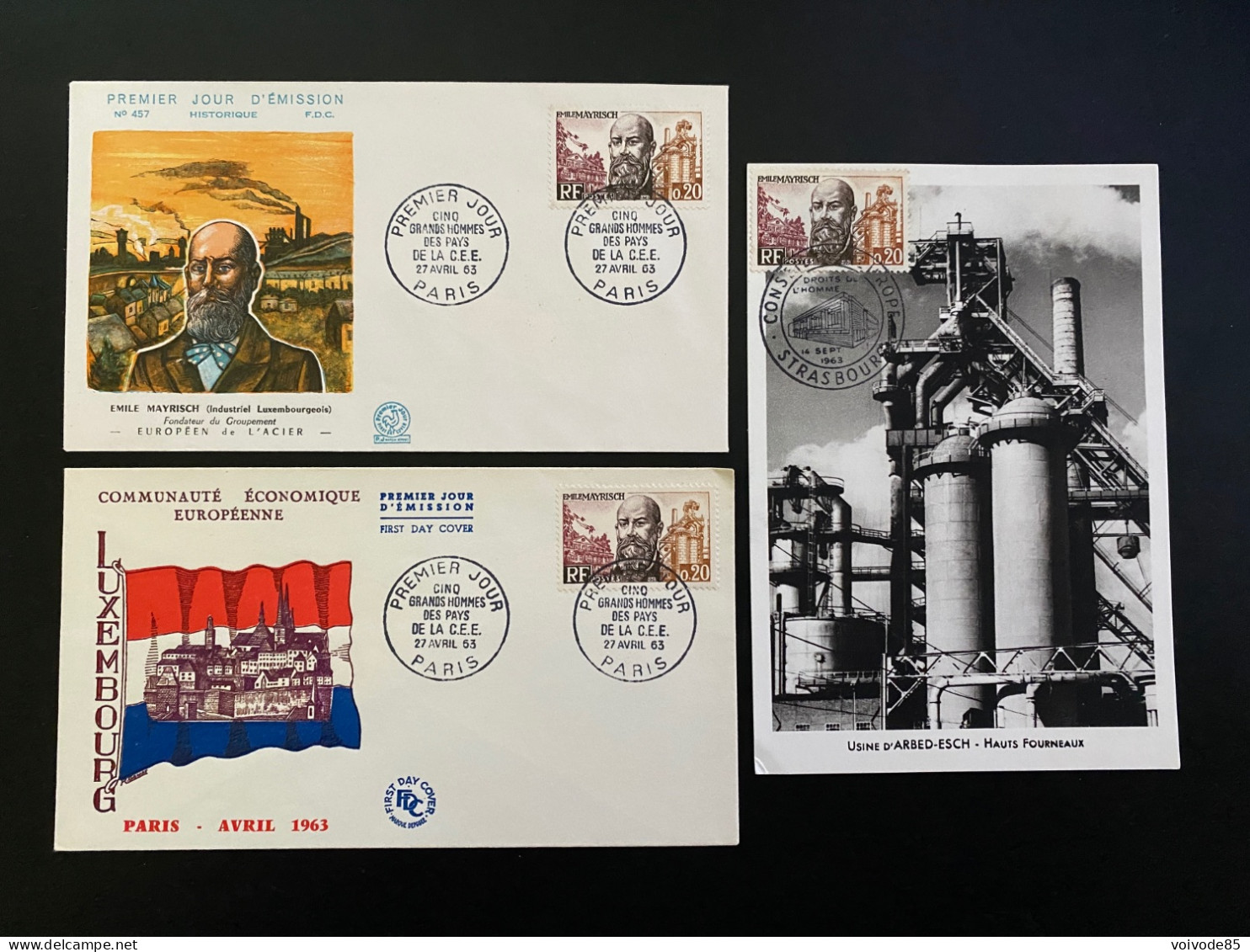 Enveloppes + Carte 1er Jour "Emile Mayrisch - Luxembourg" 27/04/1963 - 1385 - 1960-1969