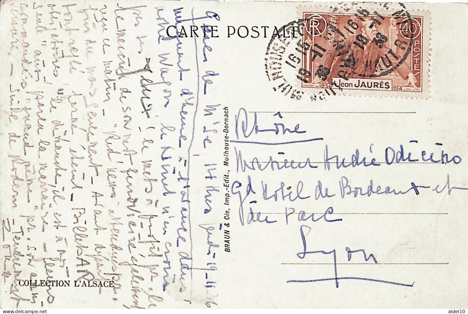 Carte Postale 1936 Affranchie 218 - Jean-Jaurès - Brieven En Documenten