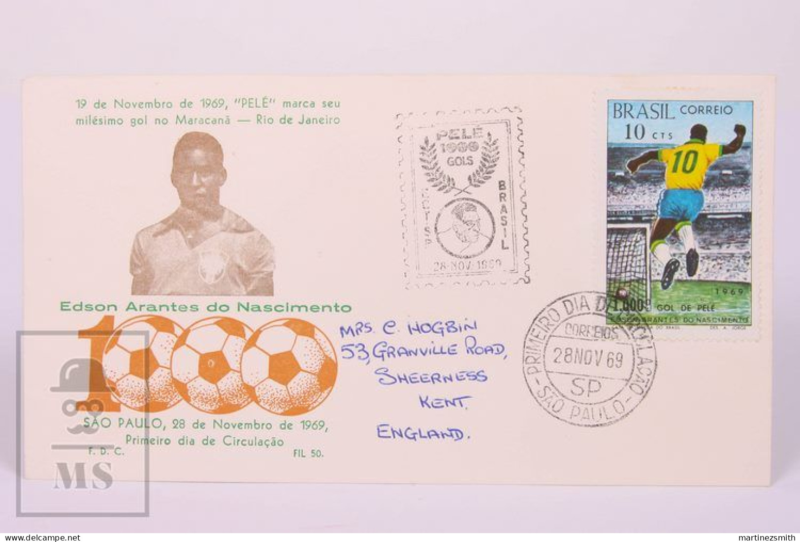 Brezil/ Brazil FDC 1969 Yvert 914, Pele, 1000 Goals  - Topical Sports Football Cover - FDC