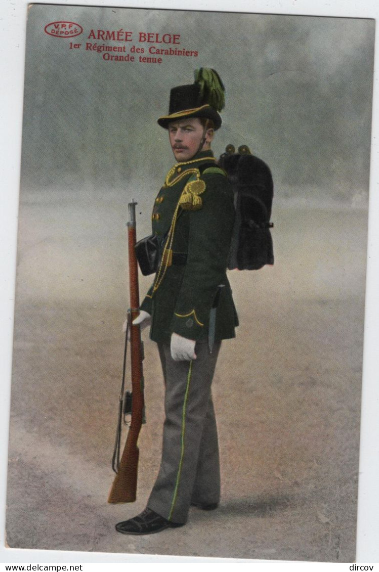 Belgisch Leger - Grote Uitrusting 1ste Regiment Karibiniers (Préaux) (gekleurde En Gelopen Kaart Met Zegel) - Uniforms