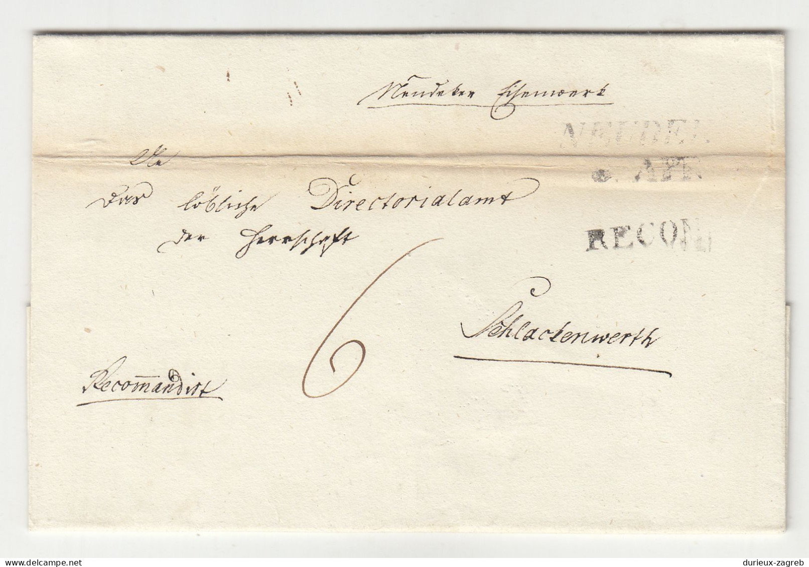 Prephilately Letter Cover Posted 184? Neudek (Nejdek) To Schlackenwerth (Ostrov) B240510 - ...-1918 Préphilatélie