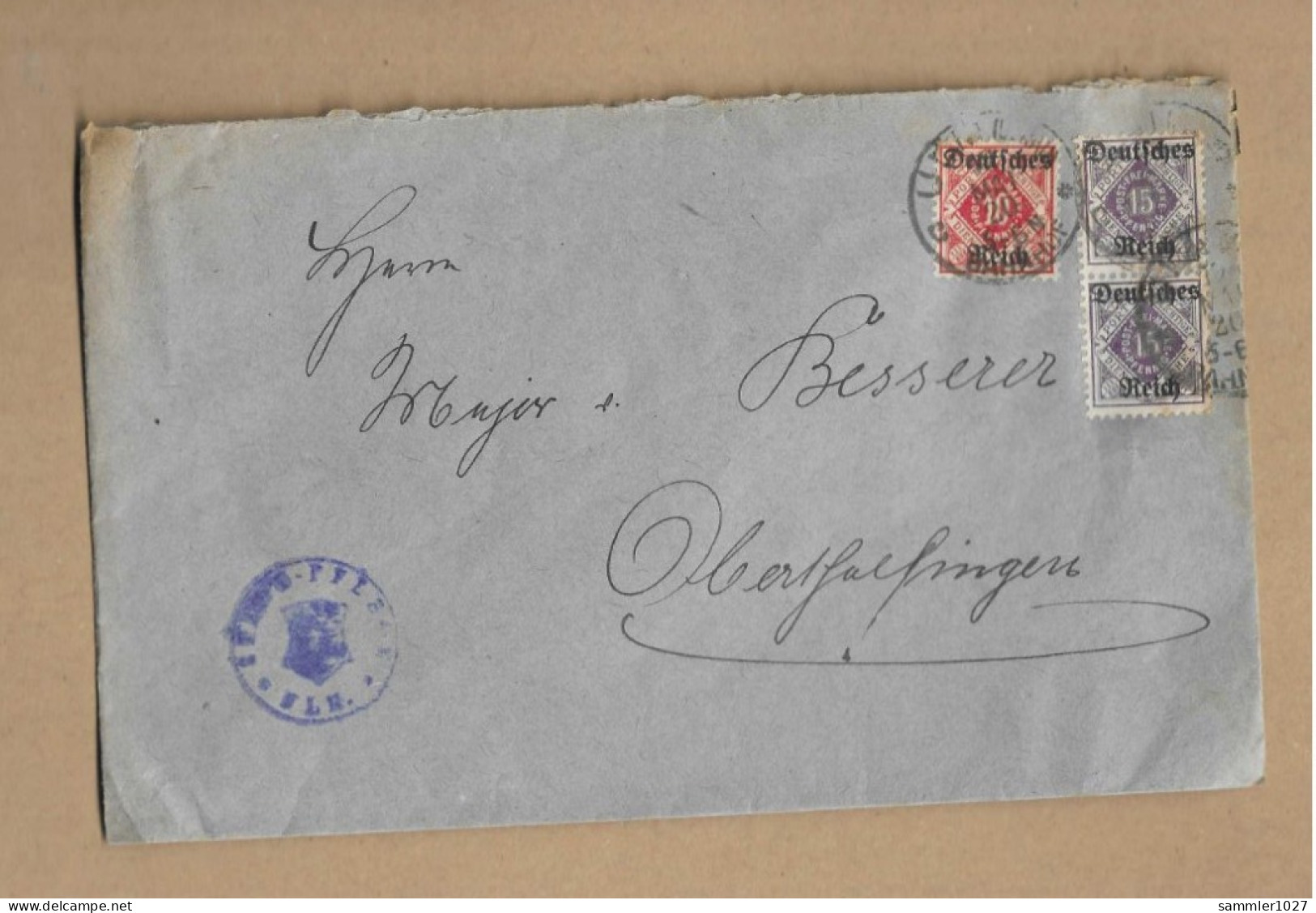 Los Vom 17.05 - Dienst-Briefumschlag Aus Ulm 1920 - Covers & Documents