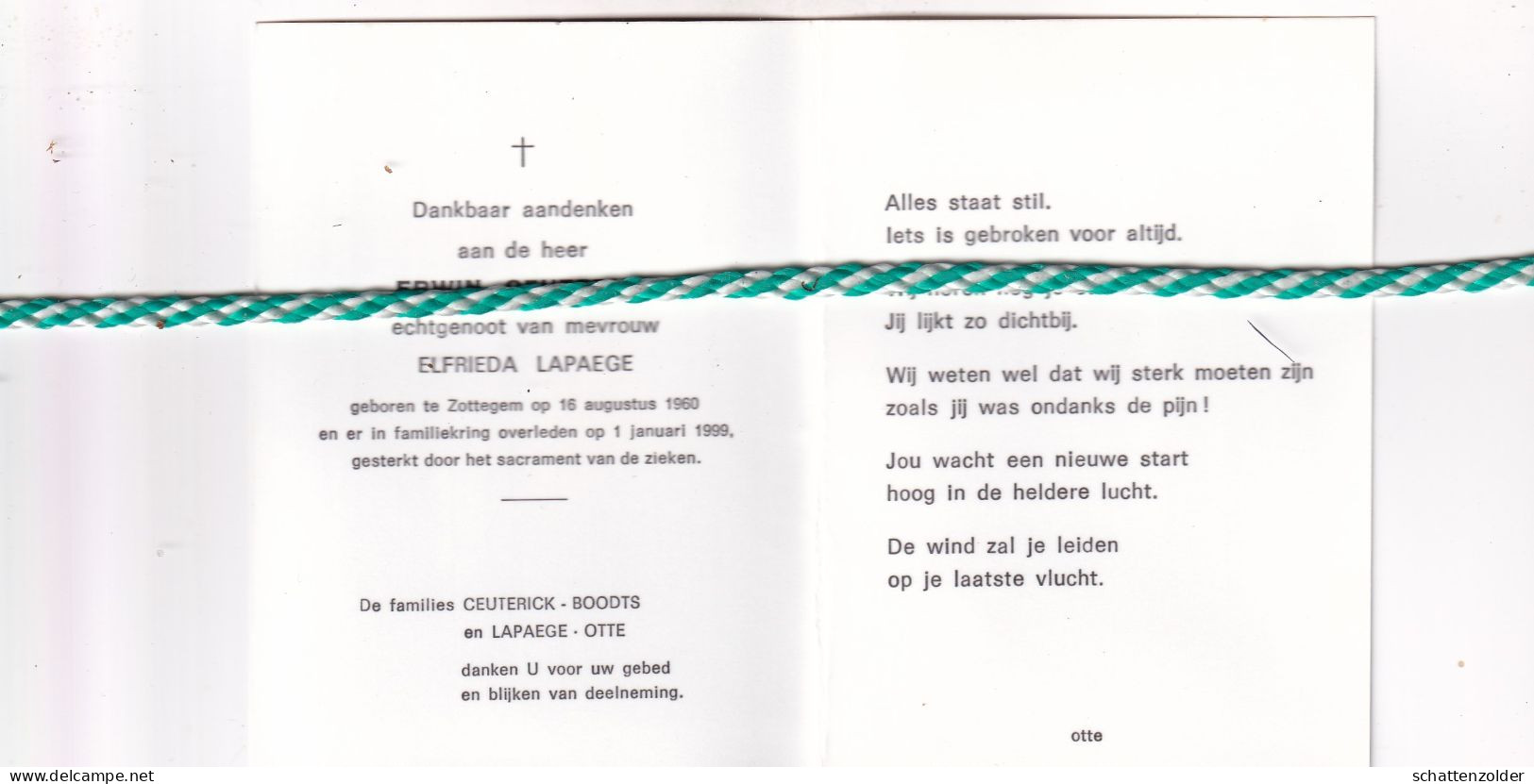 Erwin Ceuterick-Lapaege, Zottegem 1960, 1999. Foto - Décès