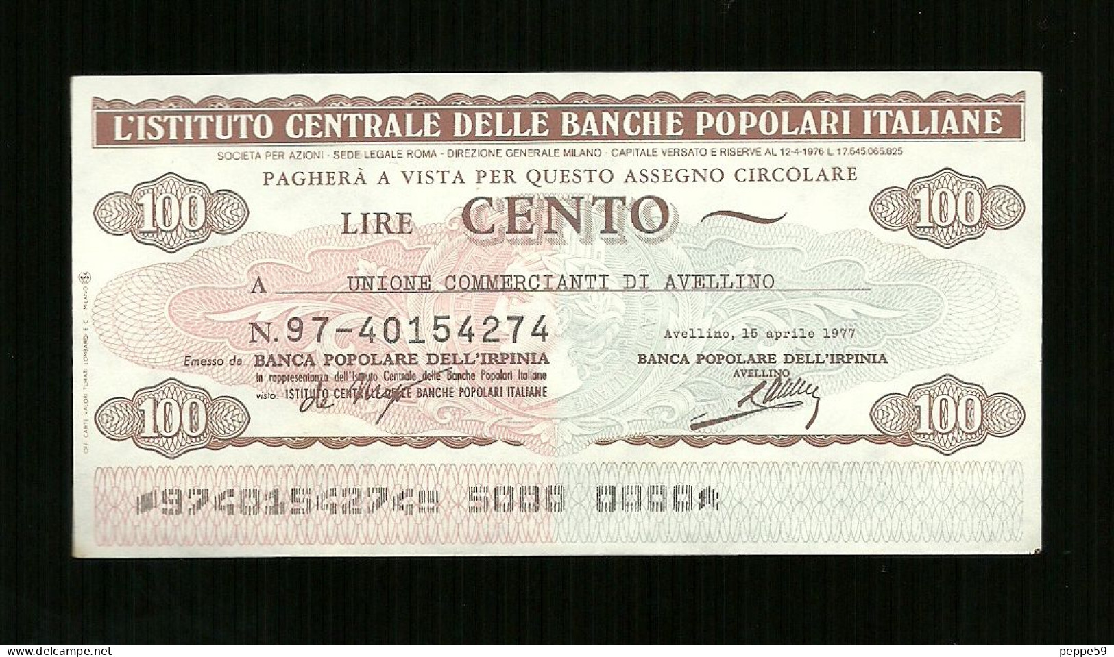 Miniassegni - Unione Commercianti Avellino Da Lire 100 - [10] Chèques