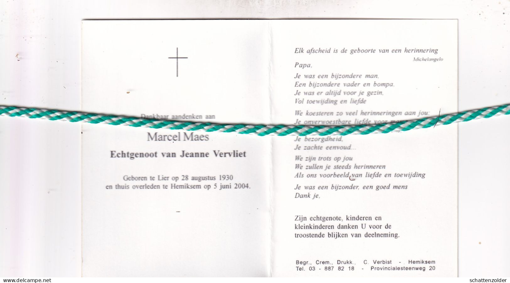 Marcel Maes-Vervliet, Lier 1930, Hemiksem 2004. Foto - Todesanzeige