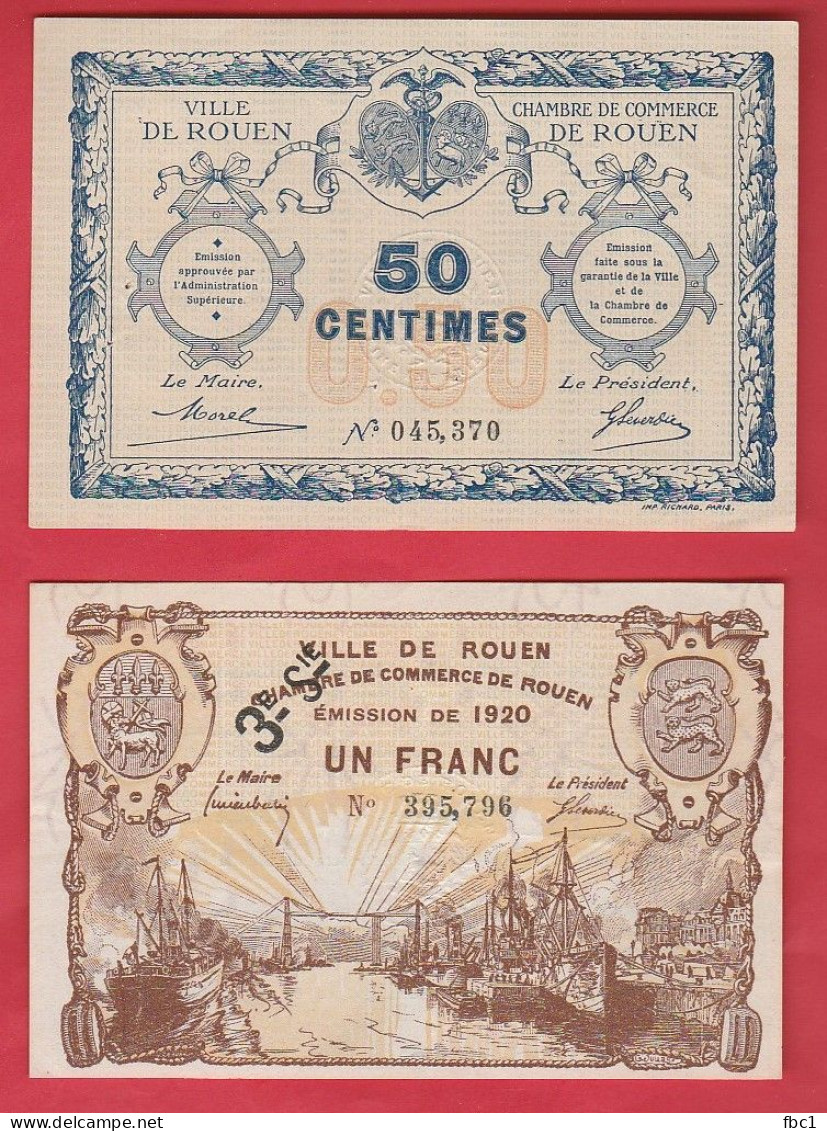 Seine Maritime - Chambre De Commerce De Rouen 1920 - 50 Centimes Et 1 Franc - Handelskammer