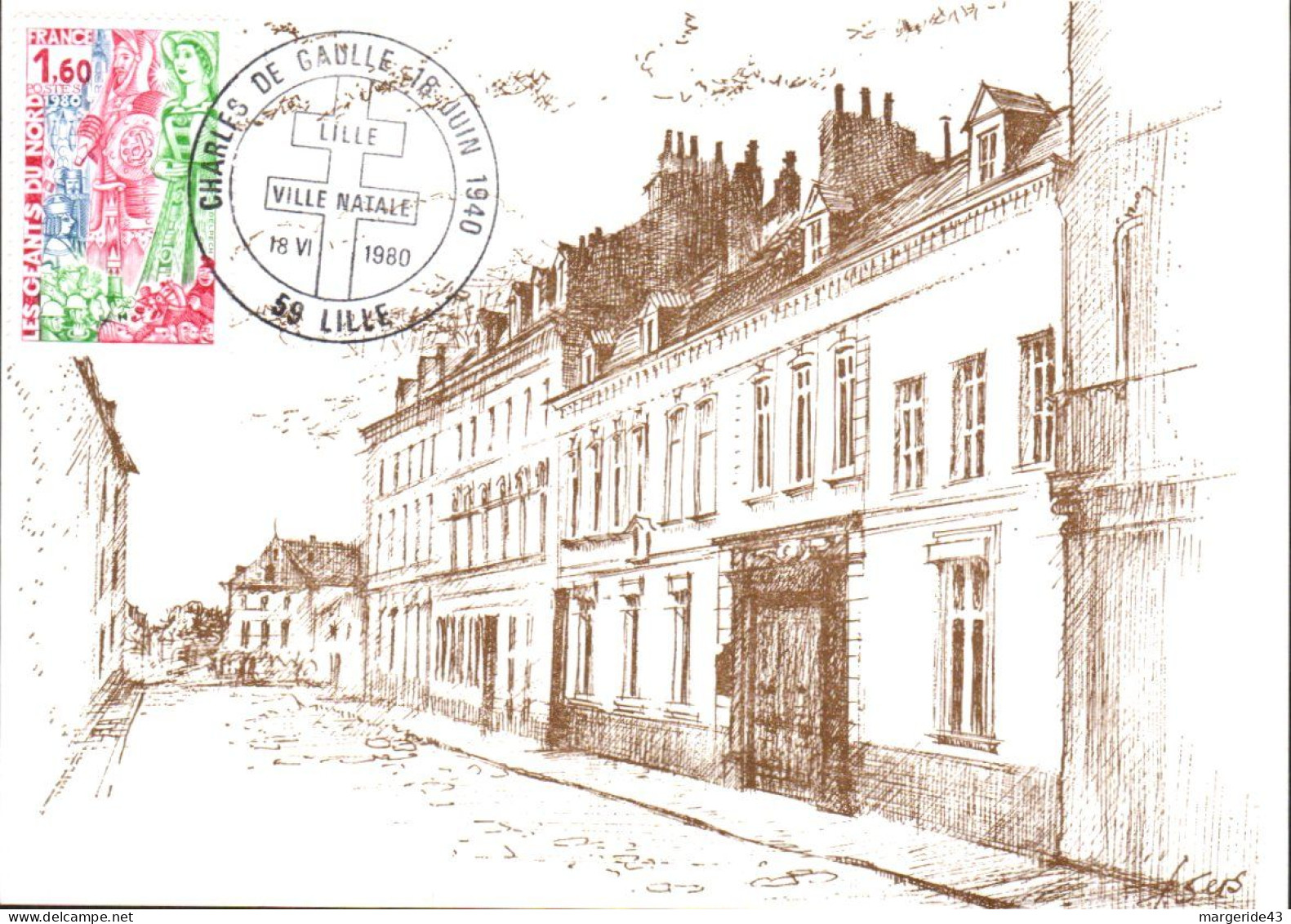 MAISON NATALE DE CHARLES DE GAULLE 1980 - Gedenkstempel