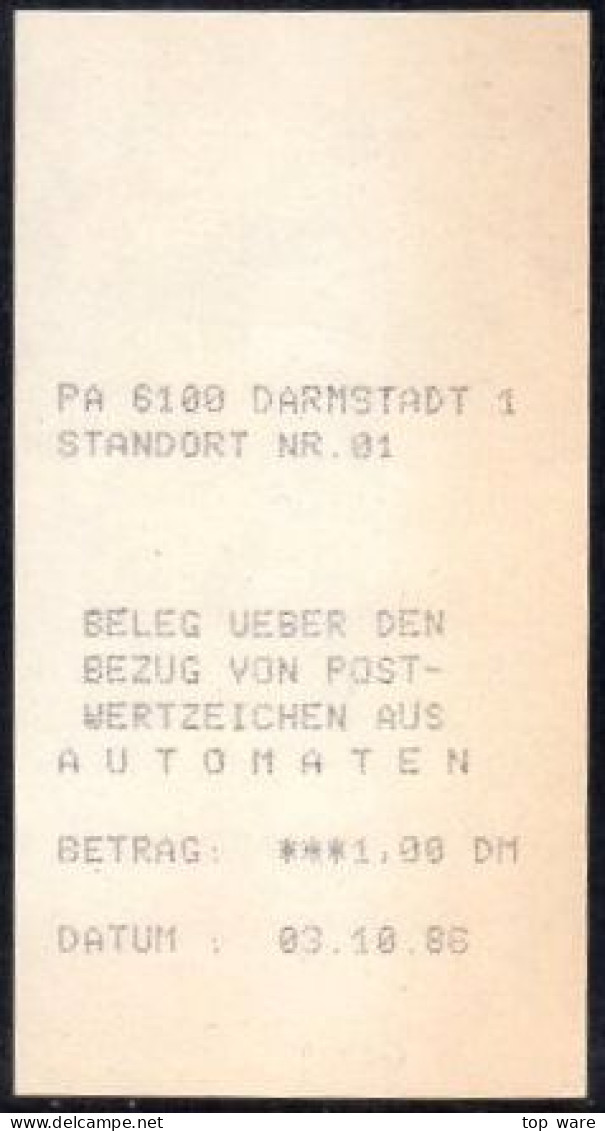 Deutschland Bund ATM 1.1 Hu ZT III Ziffern-Mischtype ATM 100Pf ** Mit Zähl-Nr. + Quittung 03.10.86 Darmstadt 1 - Automaatzegels [ATM]