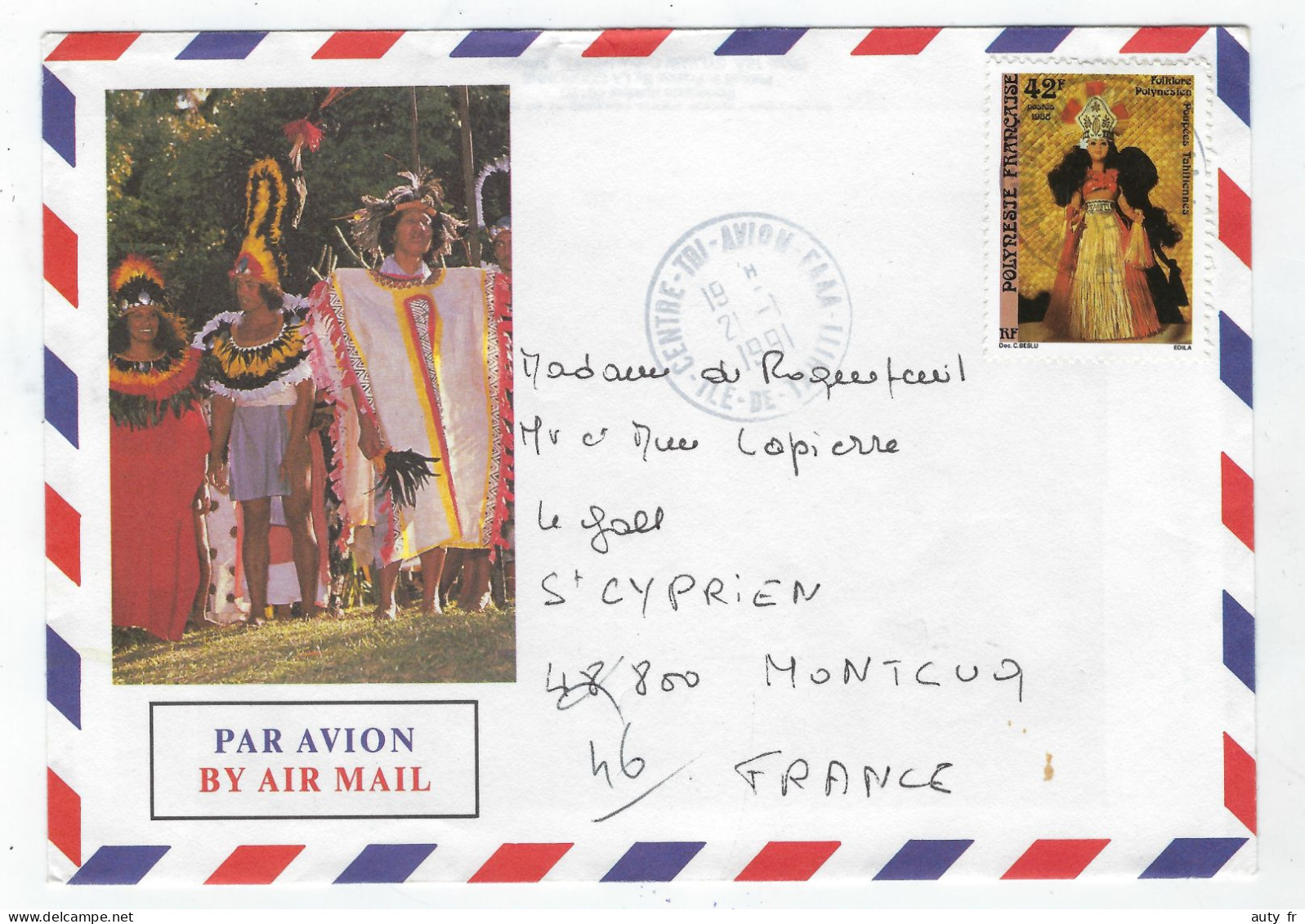 Belle Enveloppe Illustrée De Polynésie - Cachet Centre De Tri Avion Tahiti 1995 - Storia Postale