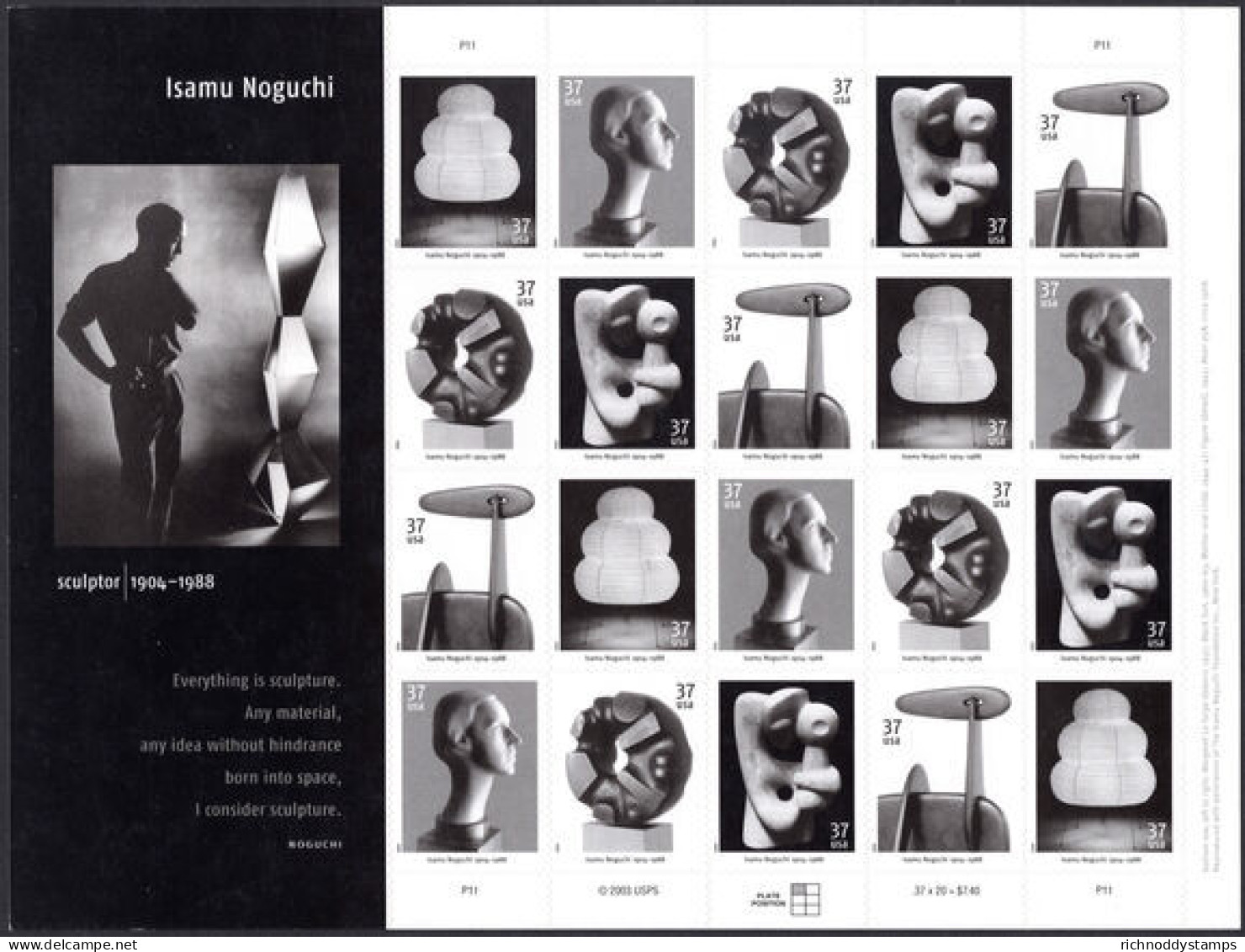 USA 2004 Birth Centenary Of Isamu Noguchi (sculptor) Sheetlet Unmounted Mint. - Unused Stamps