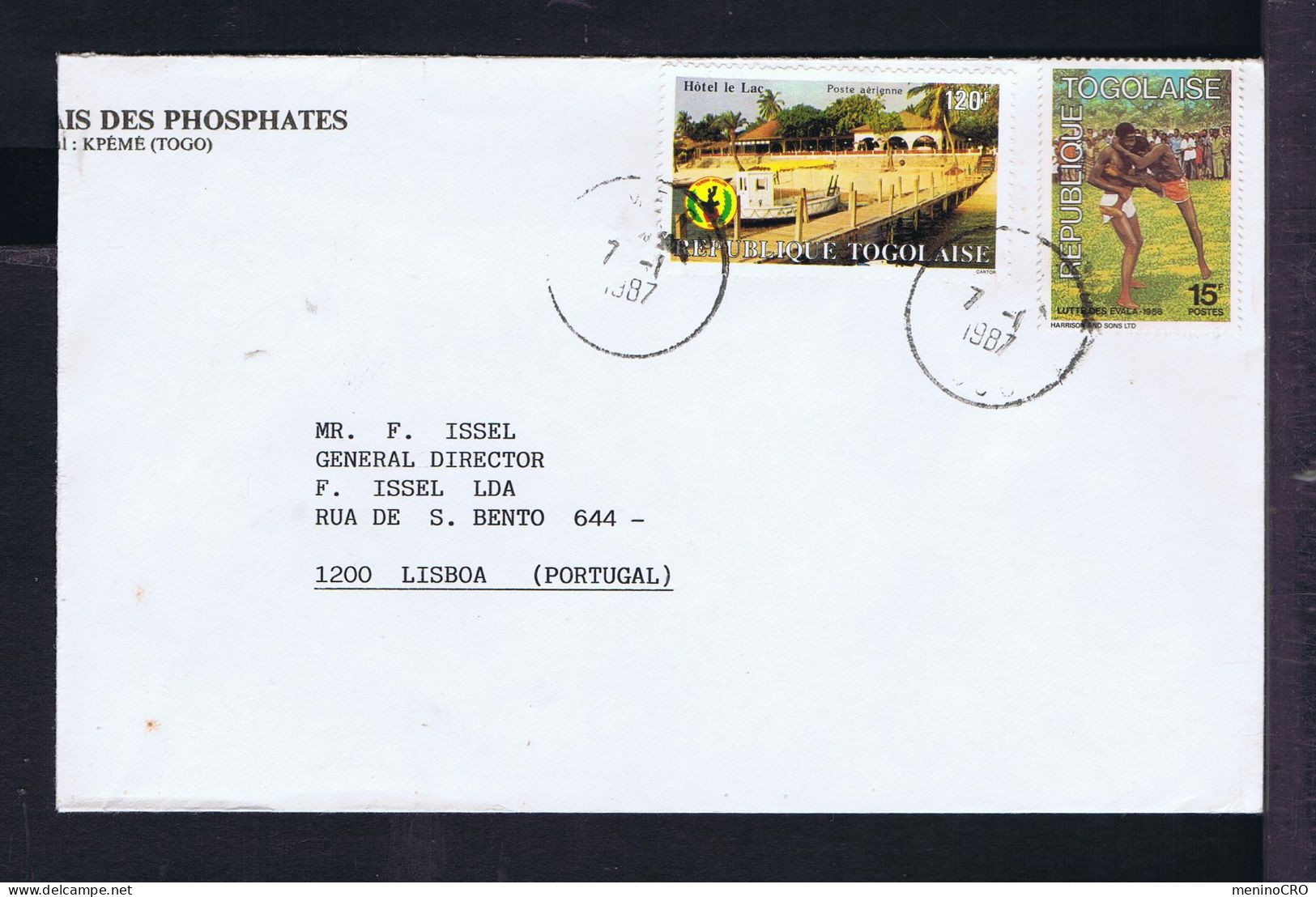 Gc8607 Rep.TOGOLAISE "lutte Des EVALA 1986" /hotel Le Lac, Bateaux Landescape Sports  1987 Mailed Portugal - Lutte