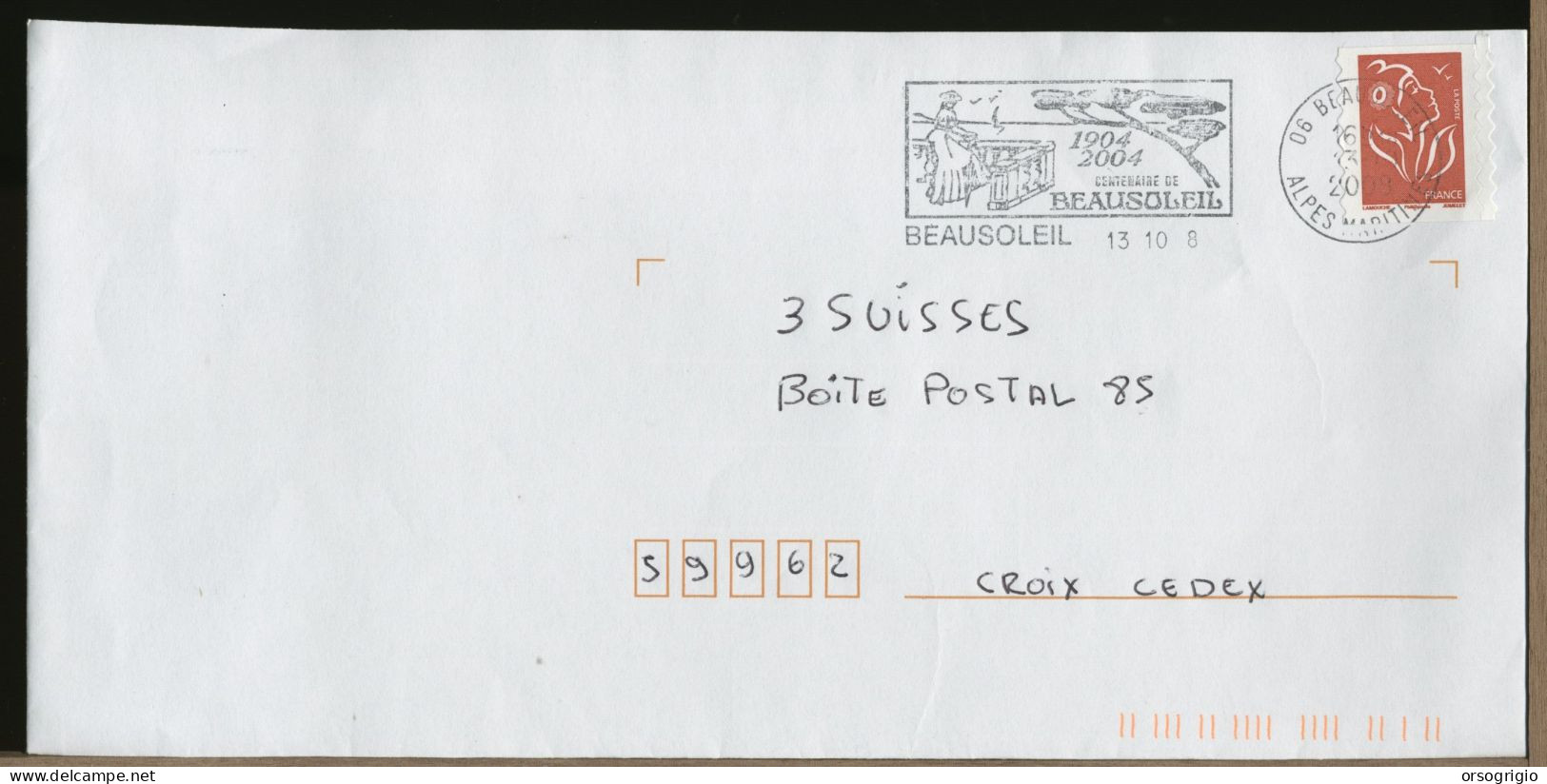 FRANCIA FRANCE -  BEAUSOLEIL    Date 13 10 8 .................... - Mechanical Postmarks (Other)