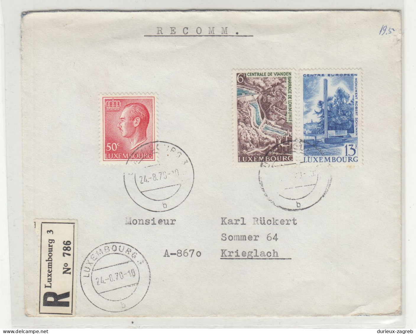 Luxembourg Letter Cover Posted Registered 1970 B240510 - Briefe U. Dokumente