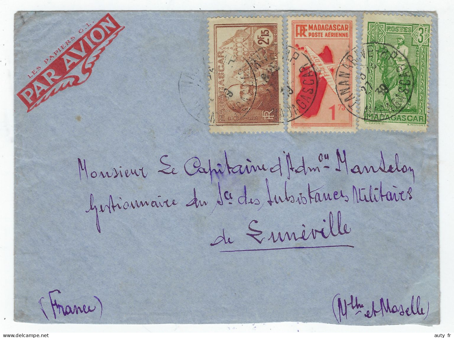 Lettre De Madagascar Tananarive 1939 - Cartas & Documentos