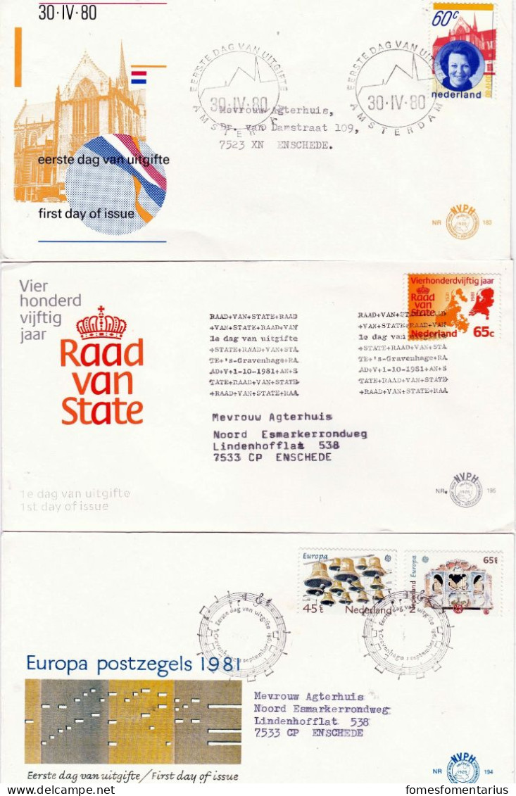 3 Enveloppes Excellent état Premier Jour Hollande, Nederland, à Très Bas Prix - FDC