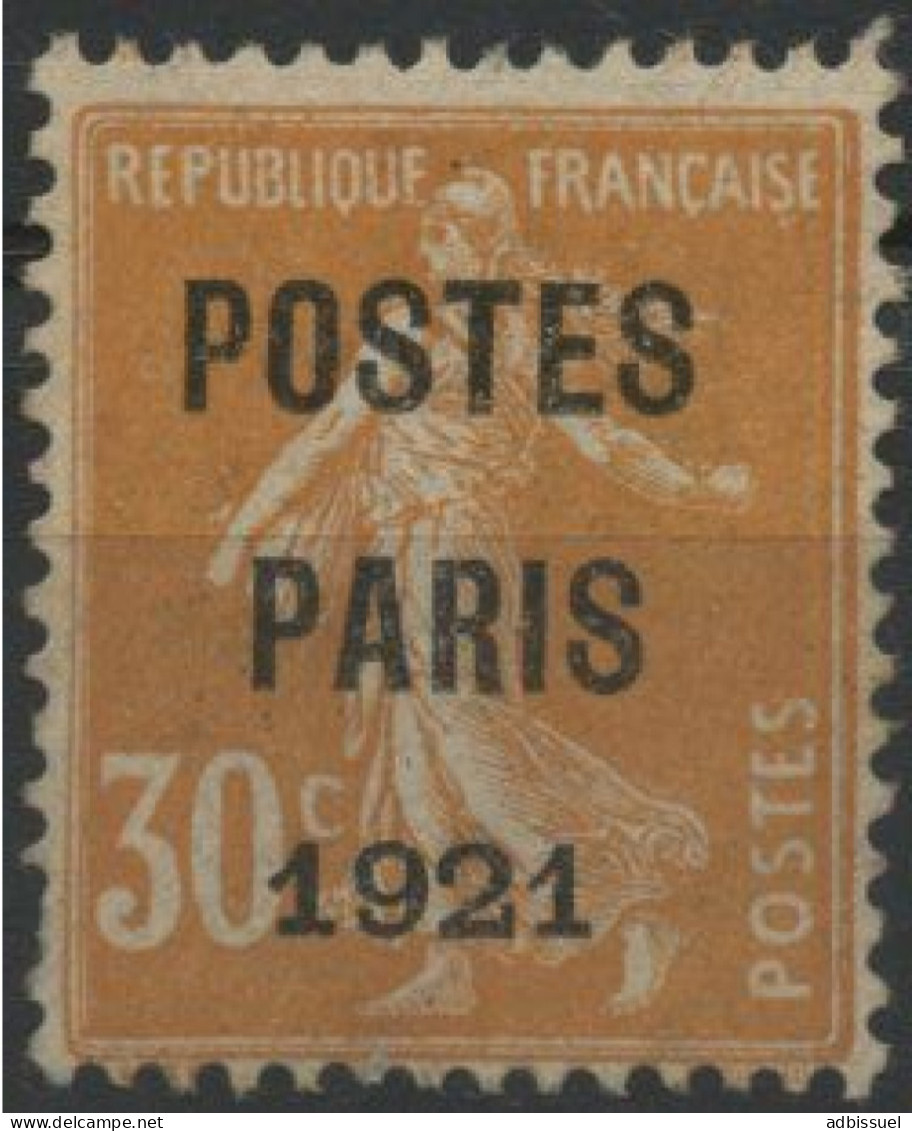 PREOBLITERE N° 29 Cote 90 € Signé J. F. BRUN "POSTES PARIS 1921" Sur 30 Ct Orange Semeuse Camée. TB - 1893-1947