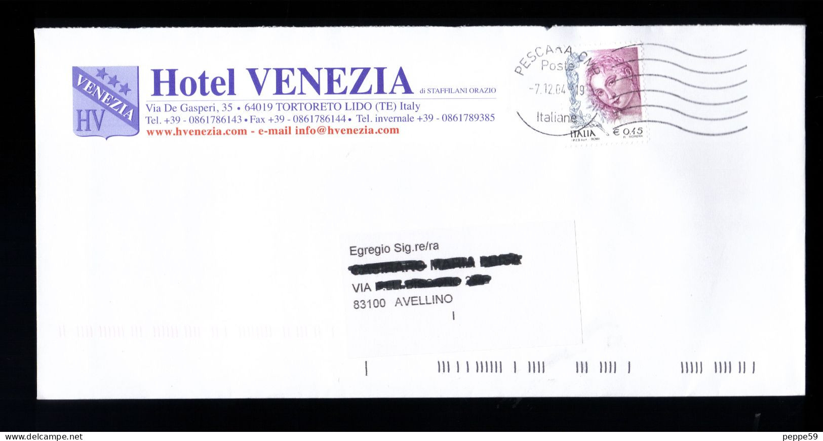 Busta Pubblicitaria Affrancata - Hotel Venezia Teramo - Donna Nell'arte Da 0.45 - 2001-10: Poststempel