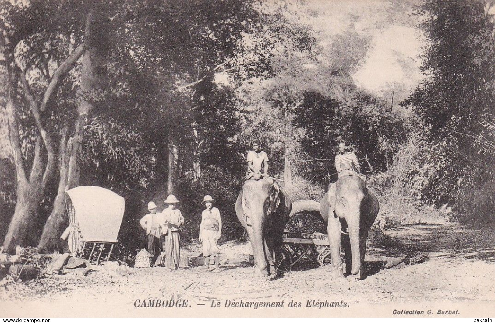 CAMBODGE - Le Déchargements Eléphants édition Barbat Cambodia Indochine Asie - Cambodge