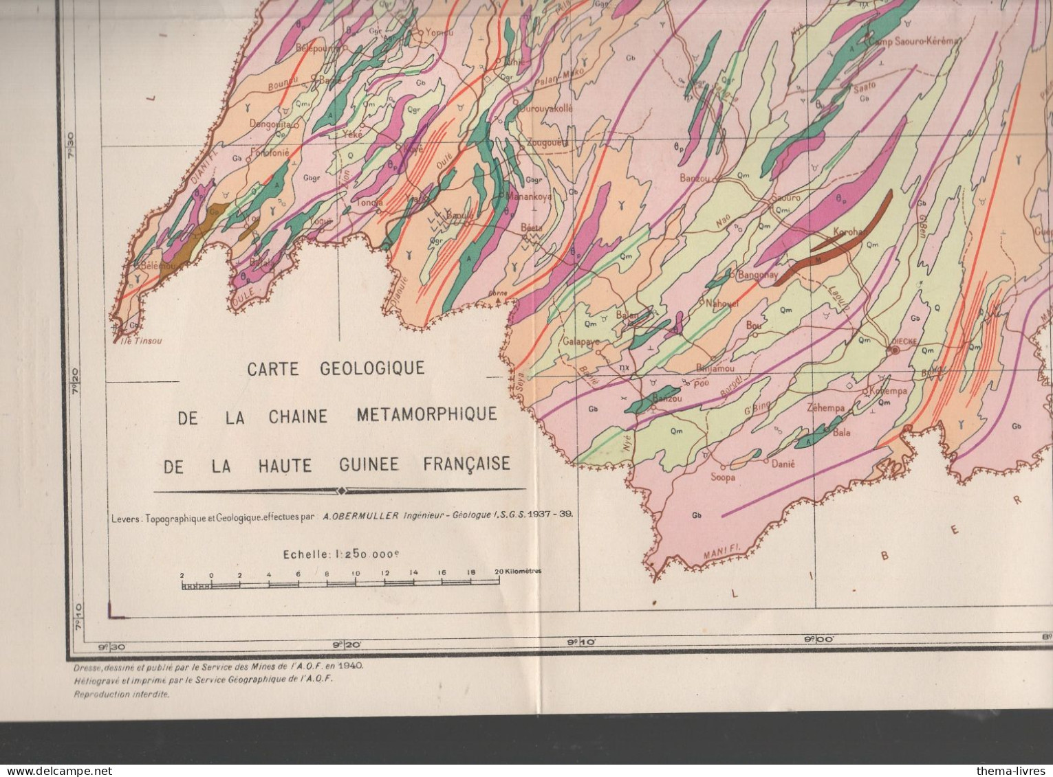 Carte Géologique  Dela Chaine Métamorphique  1/250000e De La Haute Guinée Française  (CAT7192) - Autres & Non Classés