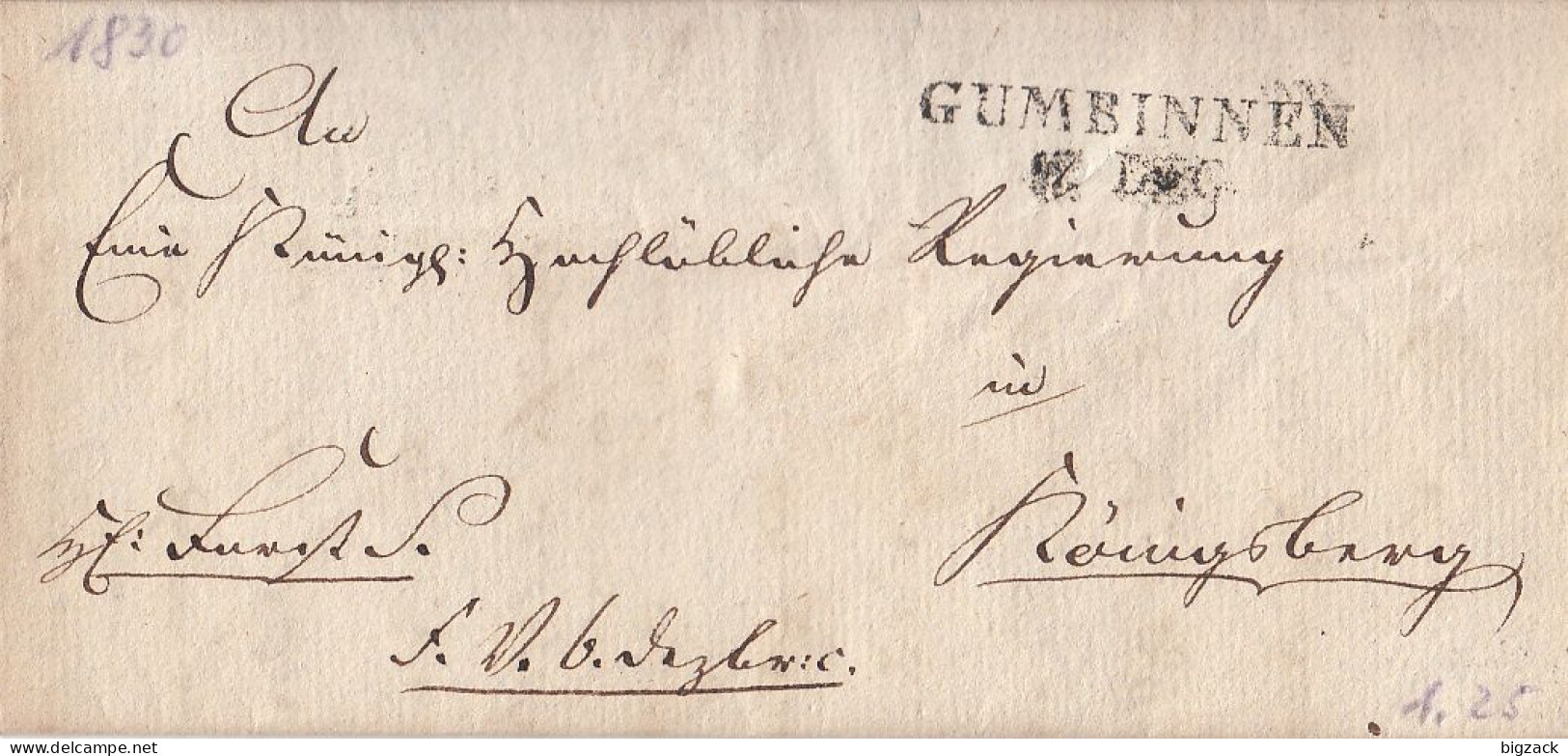 Brief L2 Gumbinnen 27. DEC (1830) Gel. Nach Königsberg Mit Inhalt - Precursores