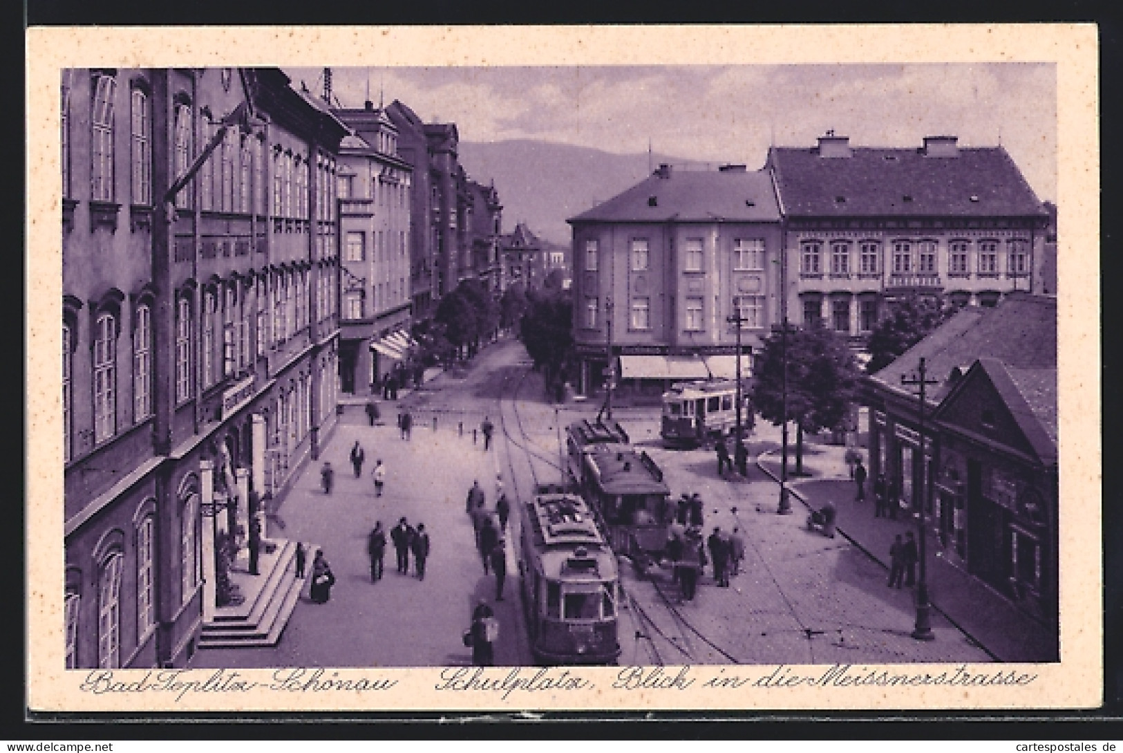 AK Bad Teplitz-Schönau, Strassenbahn Auf Dem Schulplatz, Blick In Die Meissnerstrasse  - Tramways