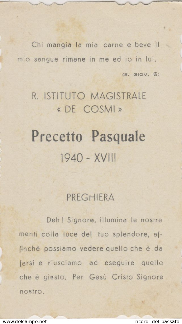 Santino Fustellato Ricordo Precetto Pasquale - Palermo 1940 - Images Religieuses