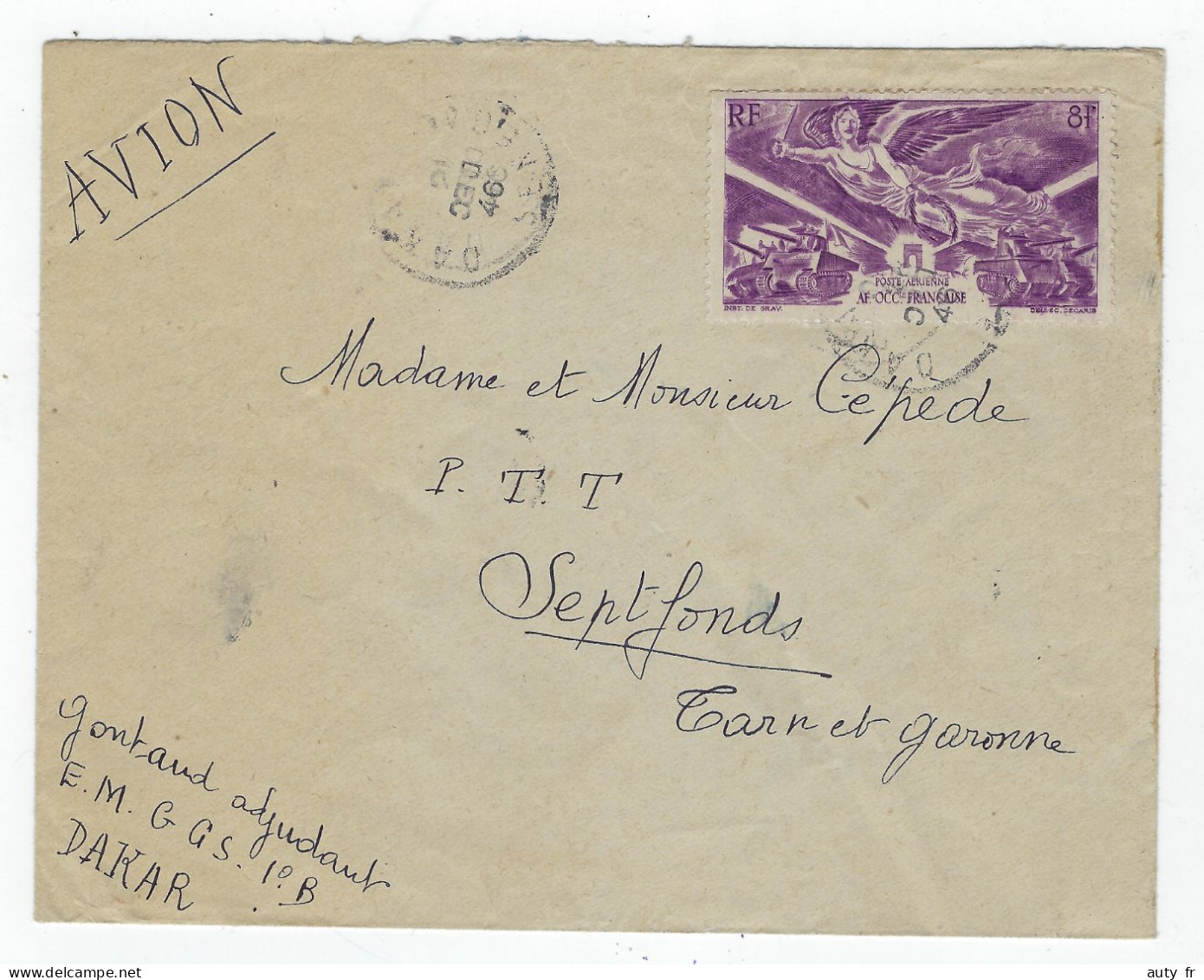 Lettre De Dakar Sénégal Pour Septfonds 1946 - Covers & Documents