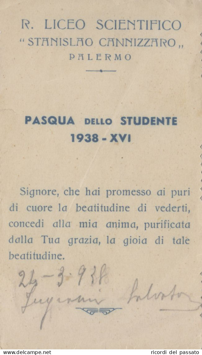 Santino Fustellato Ricordo Pasqua Dello Studente - Palermo 1938 - Images Religieuses