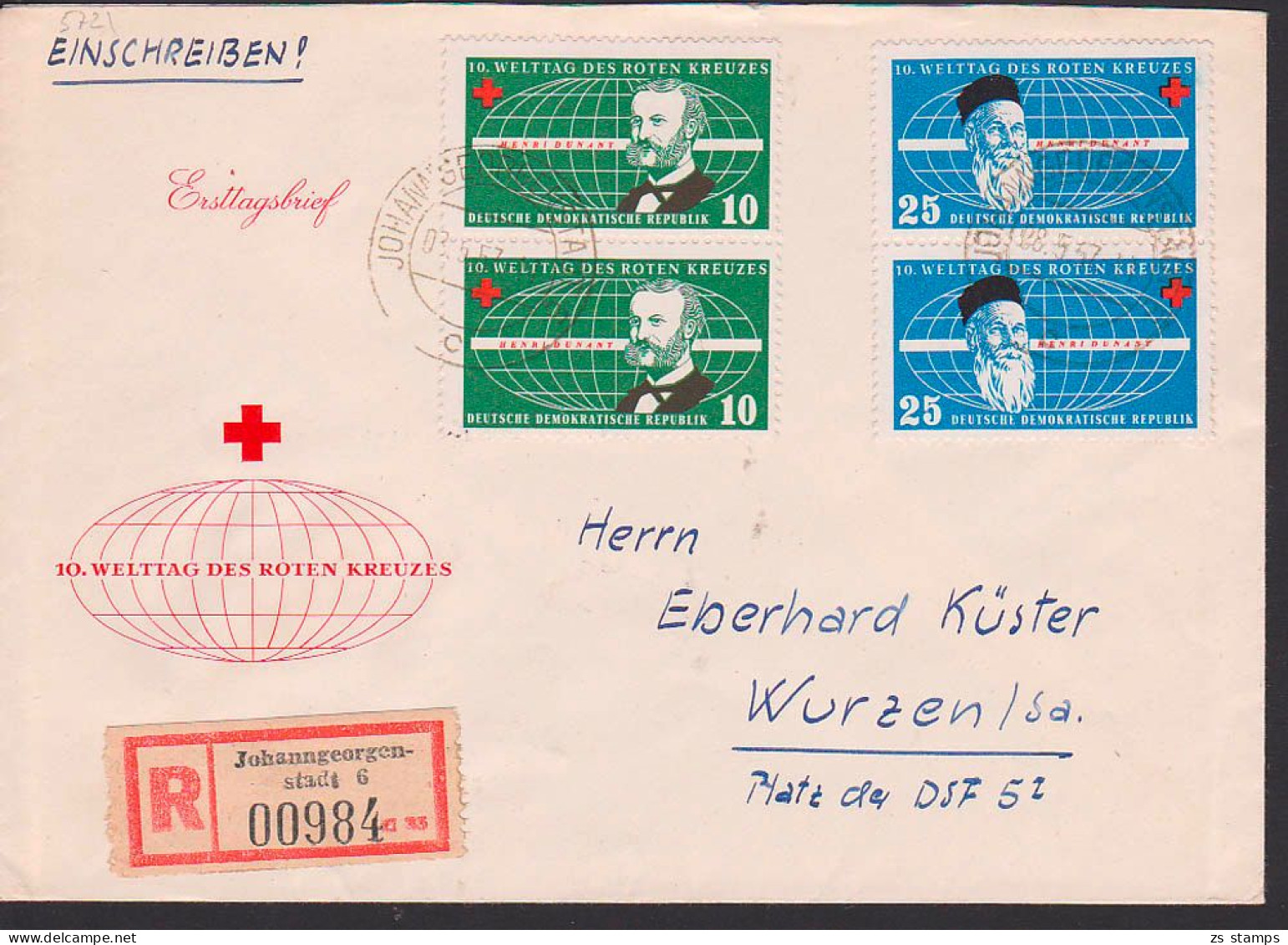 Johann-Georgenstadt R-Bf, 2 Kpl. Sätze Rotes Kreuz, Henri Dunant DDR 572/73(2) - Covers & Documents