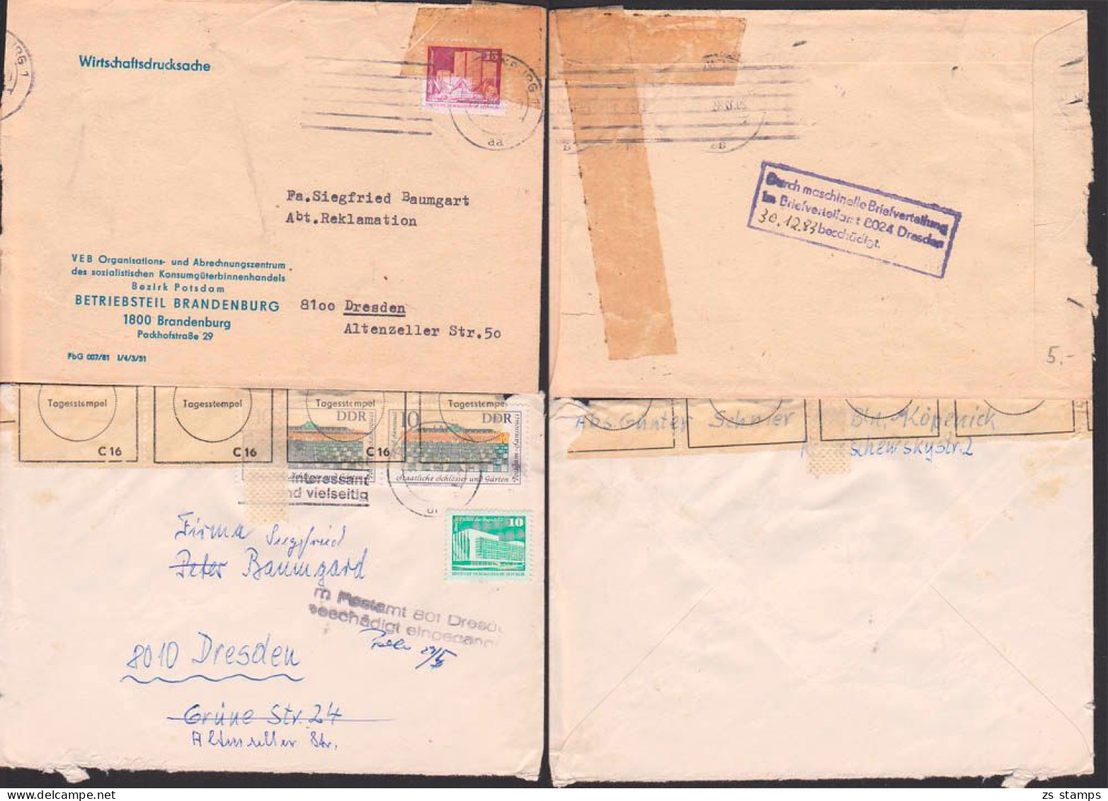 Dresden Zwei Bfe Beschädigte Sendungen Bearbeitungsstempel - Lettres & Documents