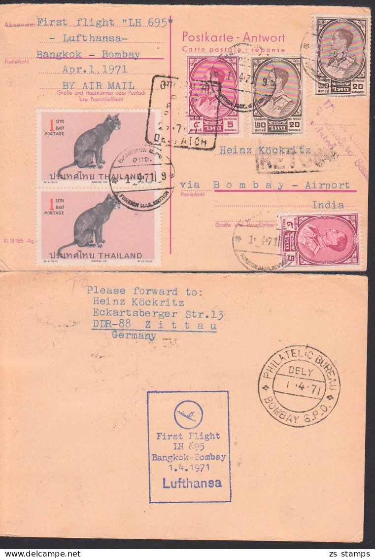 Antwort-GA 15 Pfg. W. Ulbricht Mit Thailand-Frankatur Rs. Flugbestätigungsst. Lufthansa   P78A - Postcards - Used