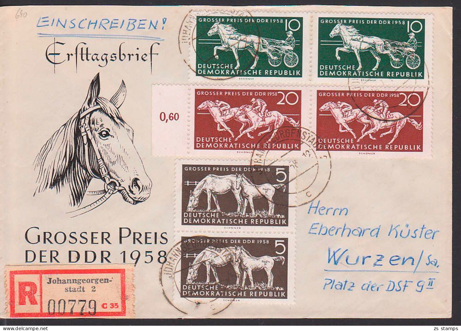 Johann-Georgenstadt R-Bf, 2 Kpl. Sätzen Pferderennen Große Preis Der DDR, 2. Gewichtsstufe, DDR 640/42(2) - Lettres & Documents
