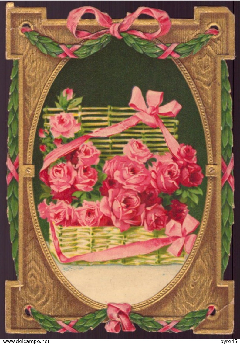 Découpis ( 12 X 8.5 Cm ) " Panier De Roses Er Ruban " - Flowers