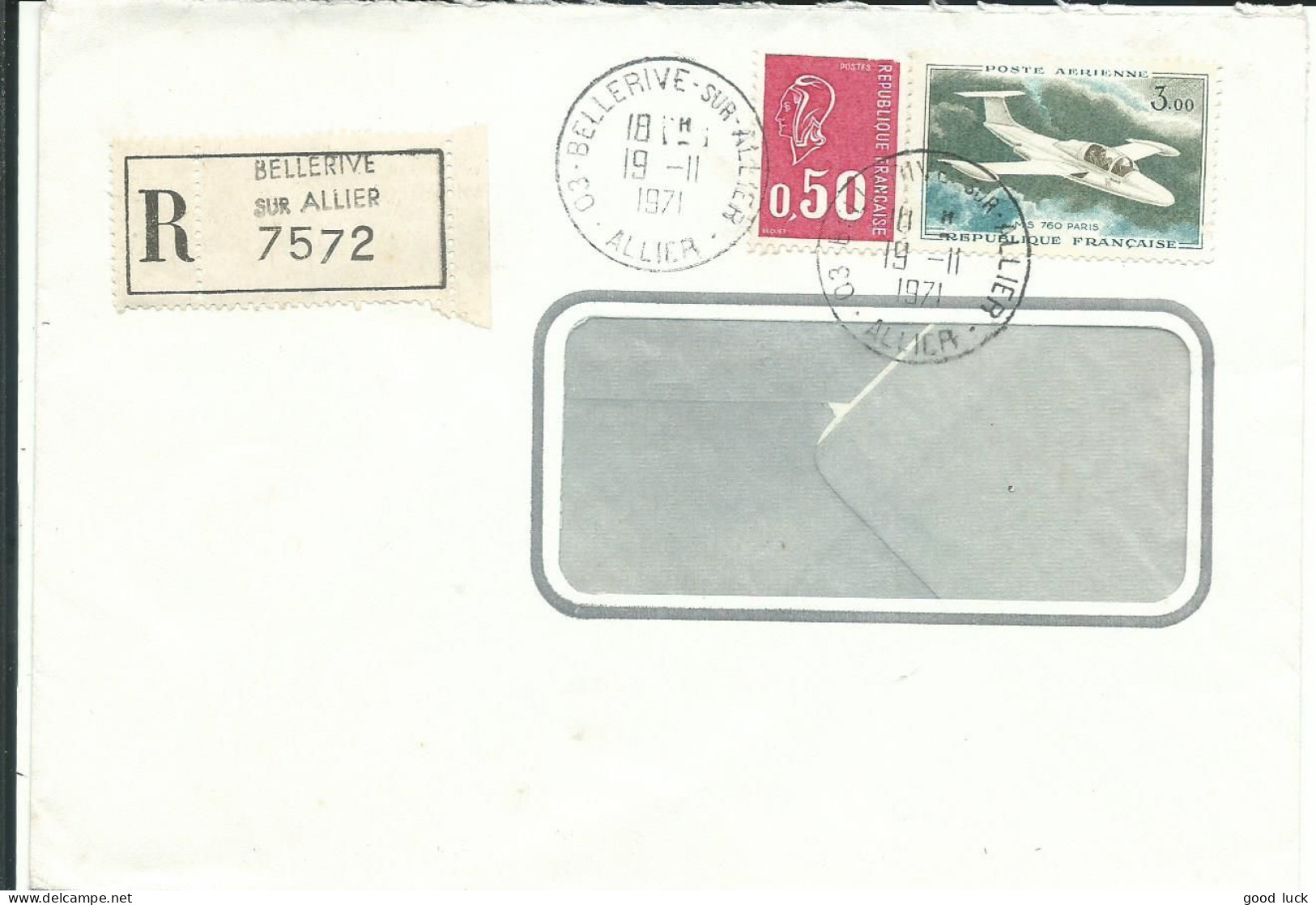 FRANCE LETTRE RECOMMANDEE 3F50 BELLERIVE SUR ALLIER ( ALLIER ) DE 1971  LETTRE COVER - 1961-....