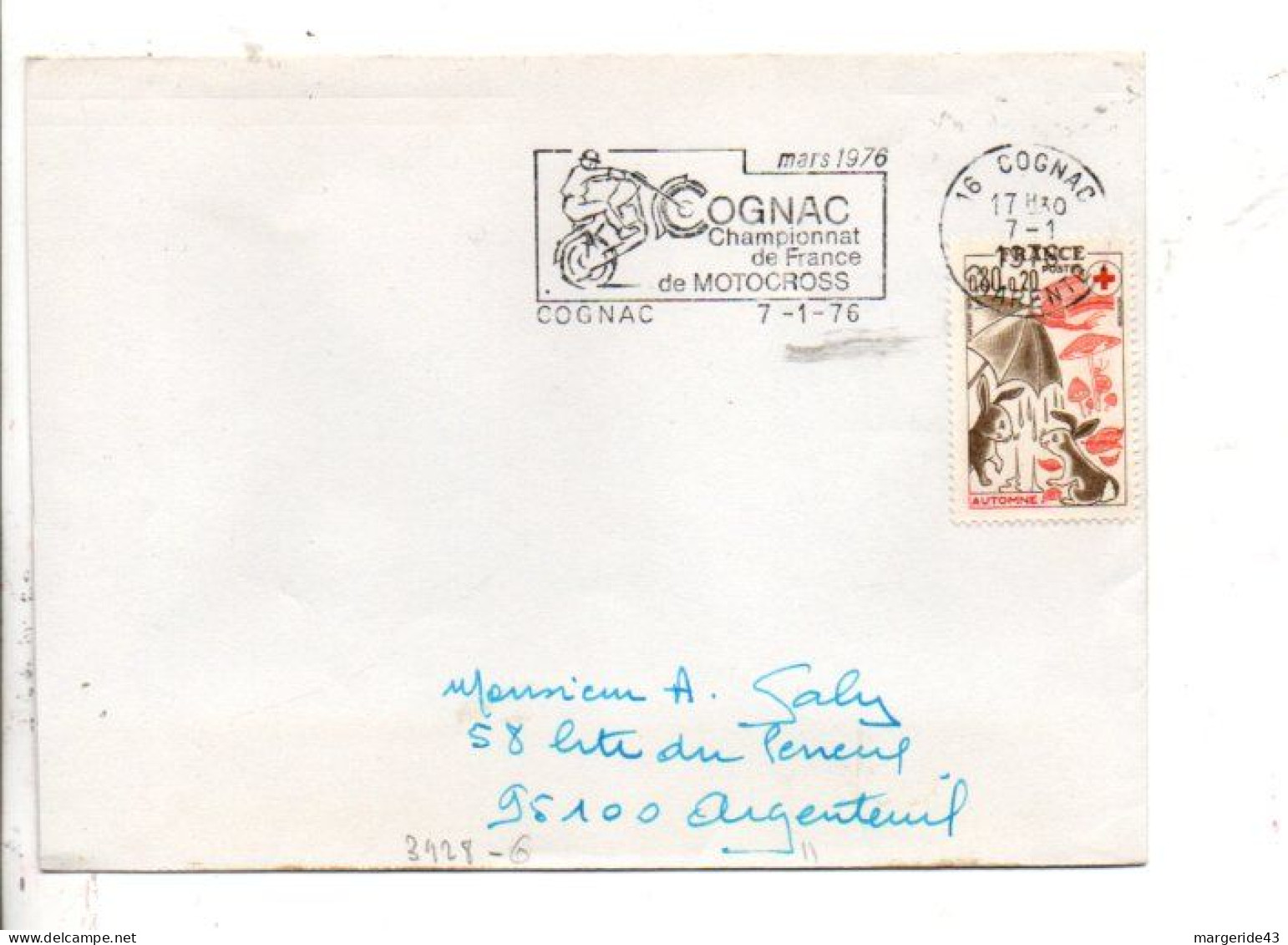 1 ER JOUR FLAMME MOTO CROSS DE COGNAC 1976 - Mechanical Postmarks (Advertisement)