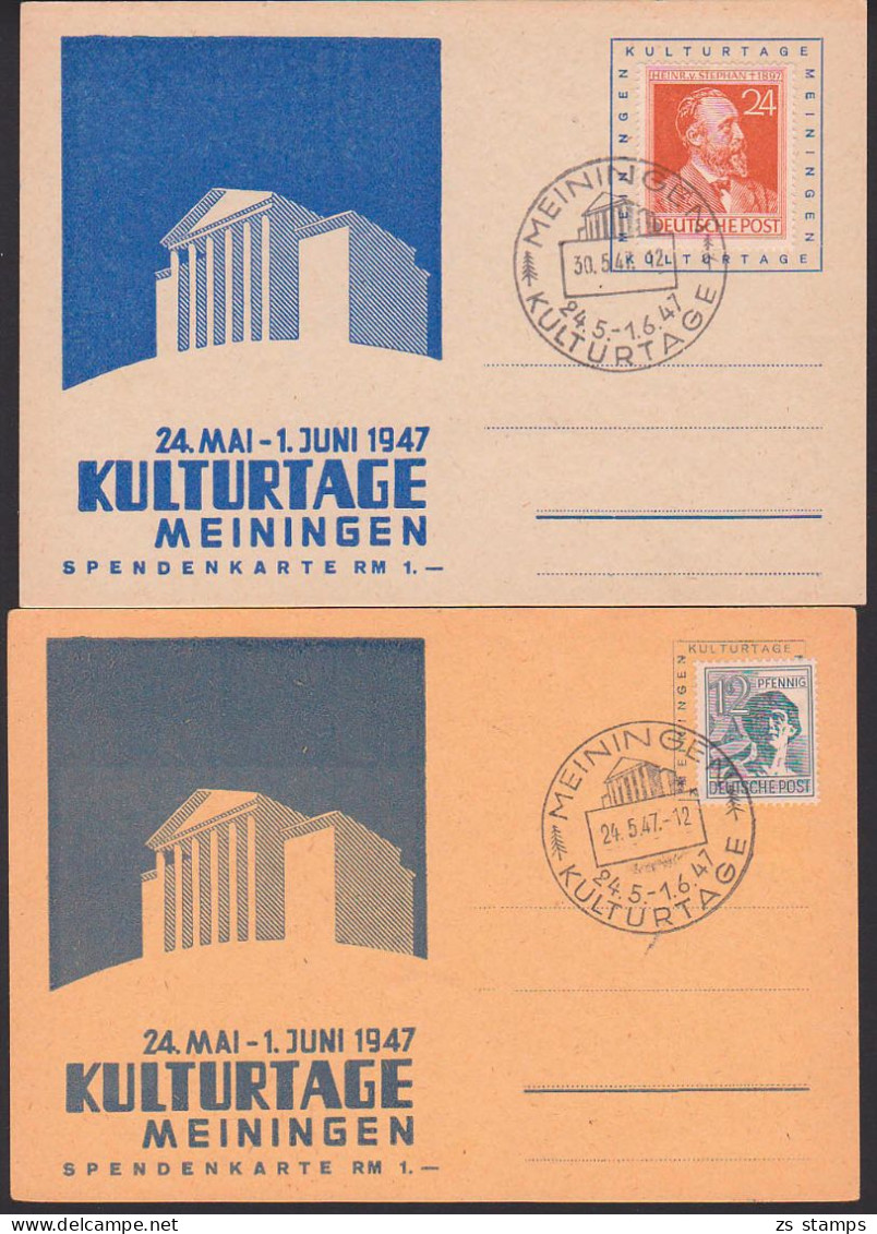 Meiningen Zwei SSt Kulturtage 1947 Auf Spendenkarten Zu RM 1,-  - Covers & Documents