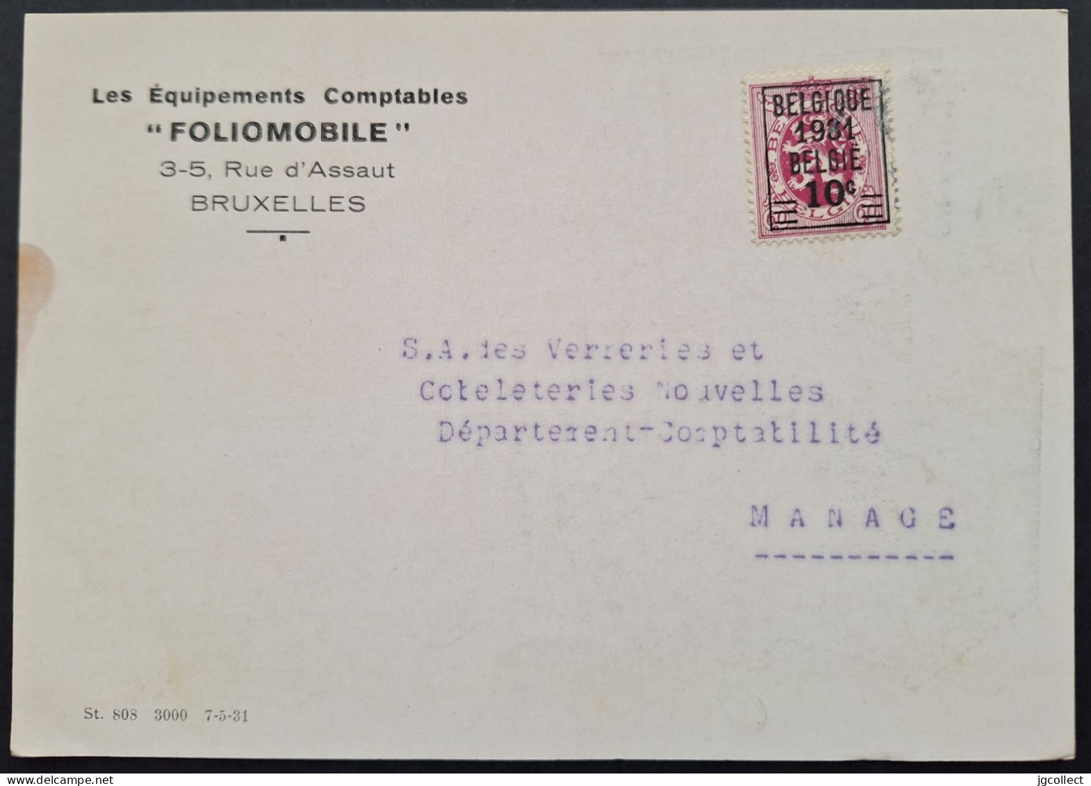 Typo [316] (BELGIQUE 1931 BELGIE) -  FOLIOMOBILE - Typo Precancels 1929-37 (Heraldic Lion)