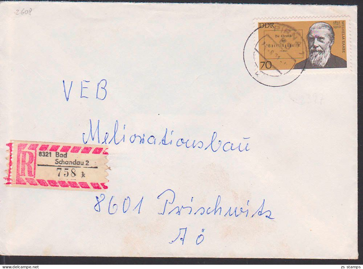 Bad Schandau 2, R-Bf Mit 70 Pfg. Wilhelm Raabe, DDR 2608 - Brieven En Documenten