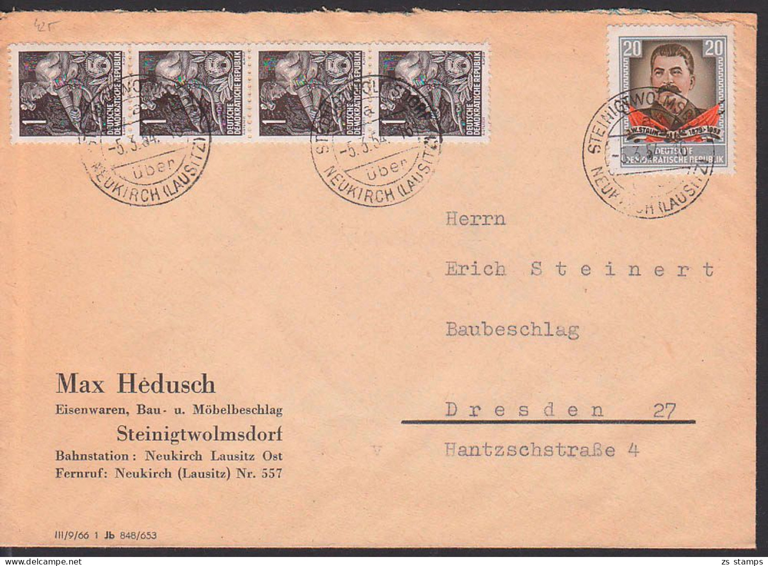 Steinigtwolmsdorf über Neukirch (Lausitz) 20 Pfg. Stalin Mit Zusatzfrank, Potogenau DDR 425 - Covers & Documents