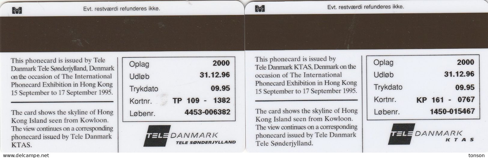 Denmark, KP 161 And TP 109, Hong Kong 95 Phonecard Exhibition, Puzzle, Mint Only 2.000 Issued, 2 Scans - Danemark
