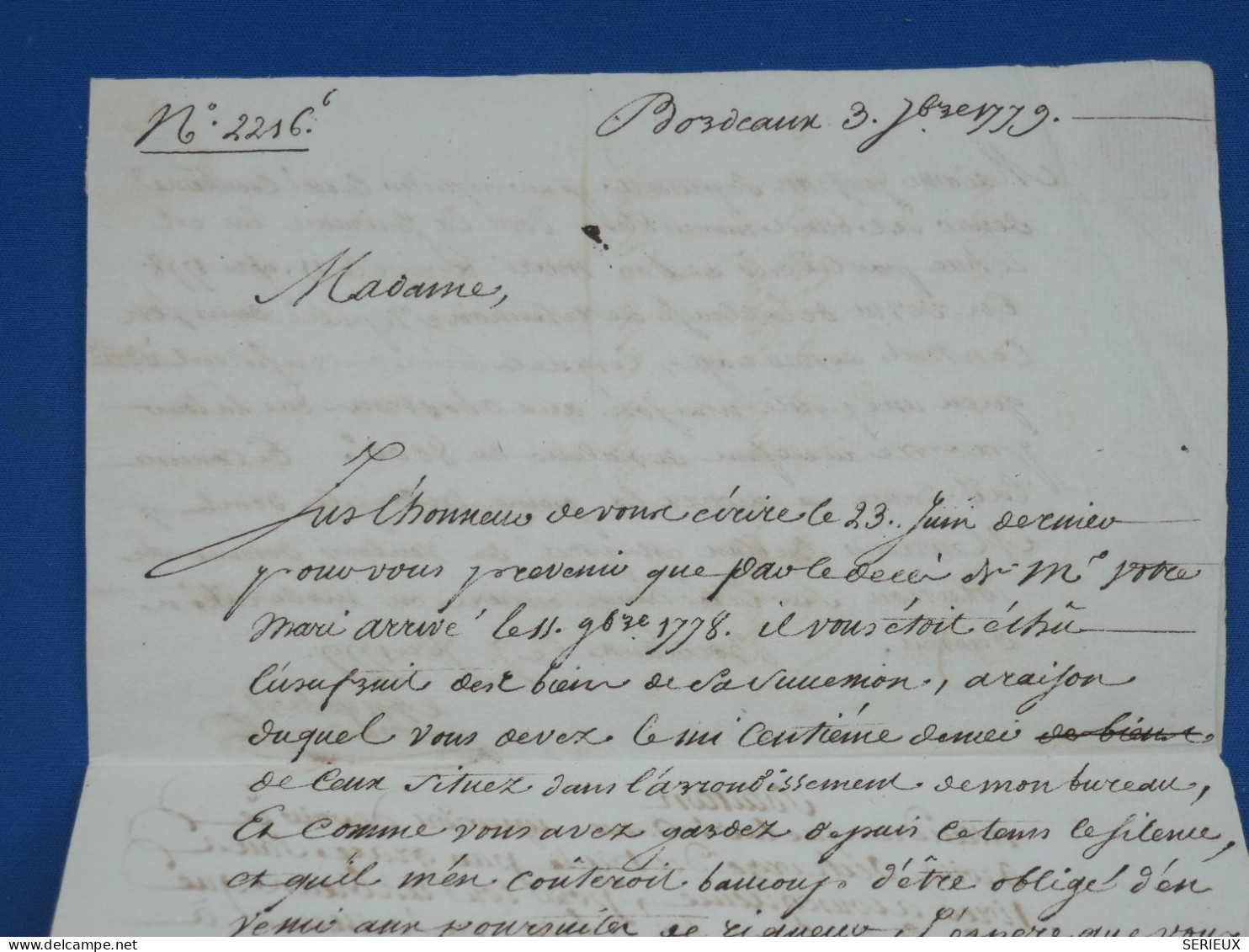 DO19 FRANCE  LETTRE   1779 BORDEAUX   +AFF. INTERESSANT++ - 1701-1800: Précurseurs XVIII